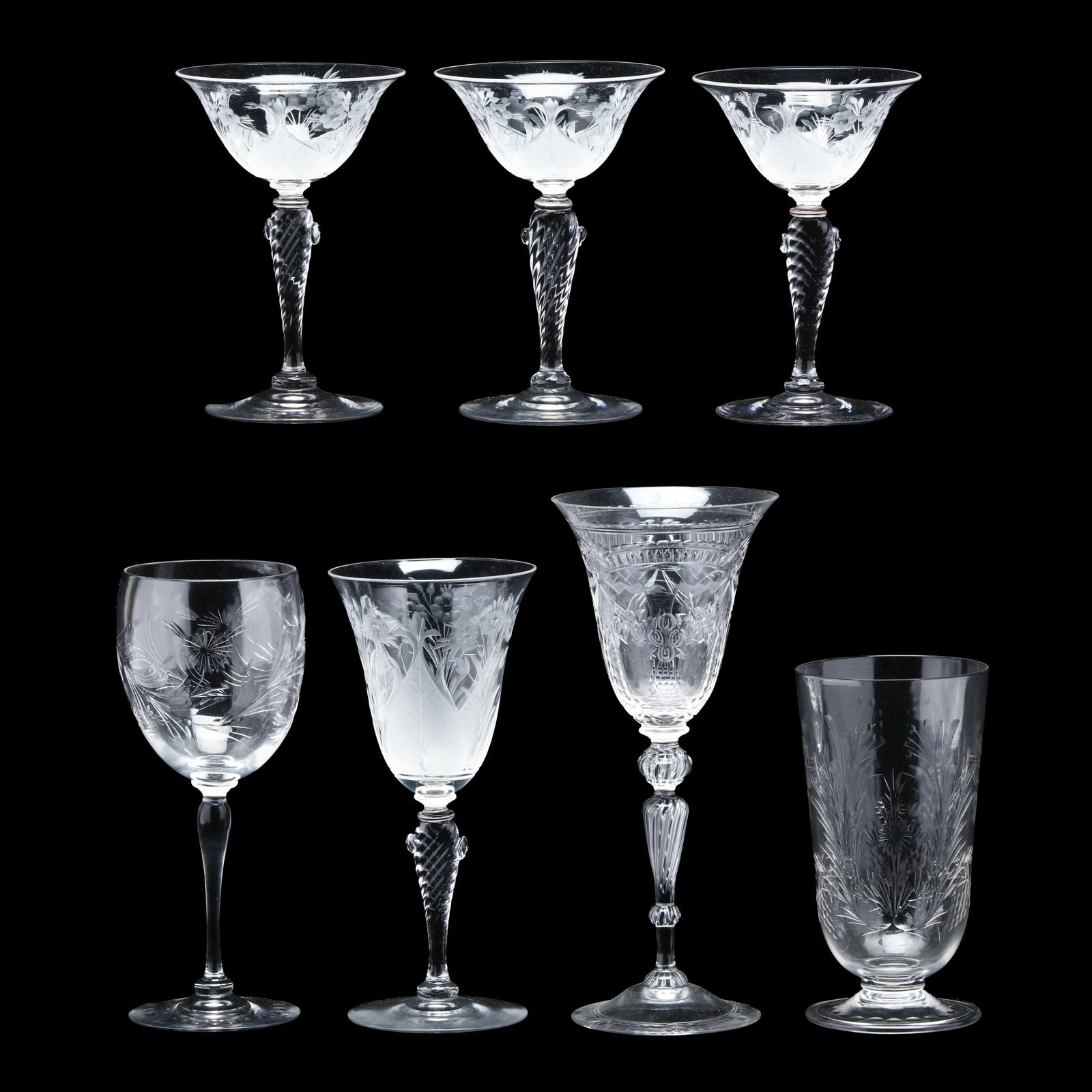 Steuben, Seven Assembled Clear Cut Stemware (1 of 10)