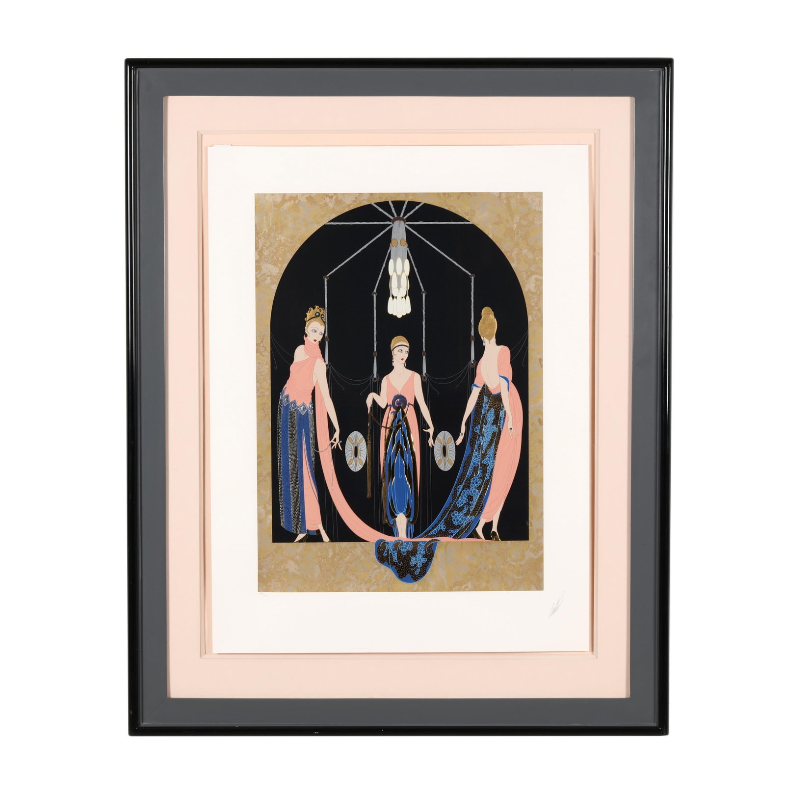 Erté (Romaine de Tirtoff) (Russian-French, 1892-1990), Three Graces: Erté (Romaine de Tirtoff) (Russian-French, 1892-1990), Three Graces serigraph in colors, pencil signed and numbered 83/300 lower margin, matted and framed. Frame dimensions 44 3/4 x 35 1/2 in. An art