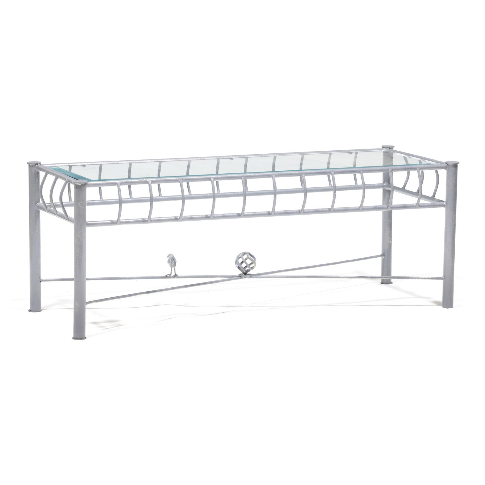 Ilana Goor Style, Iron and Glass Coffee Table with Iron Bird (1 of 4)
