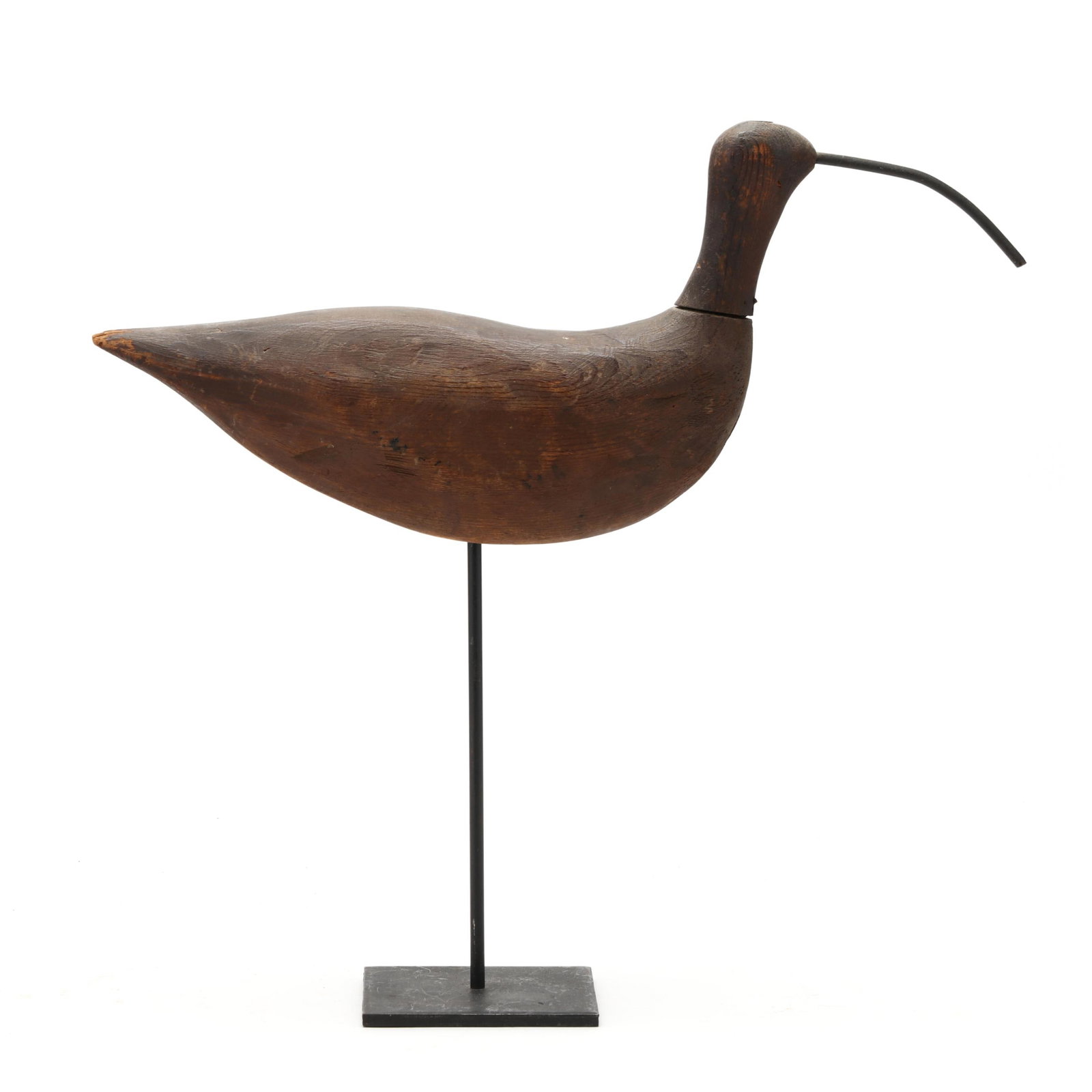 Ammi Hamilton (NC, 1892-1955), Large Curlew: Ammi Hamilton (NC, 1892-1955), Large Curlew Atlantic, North Carolina, circa 1920s, carved and painted wood, copper bill. Stand not included. Length 16 in. x 8 x 2.75 Ammi Hamilton made some unique and