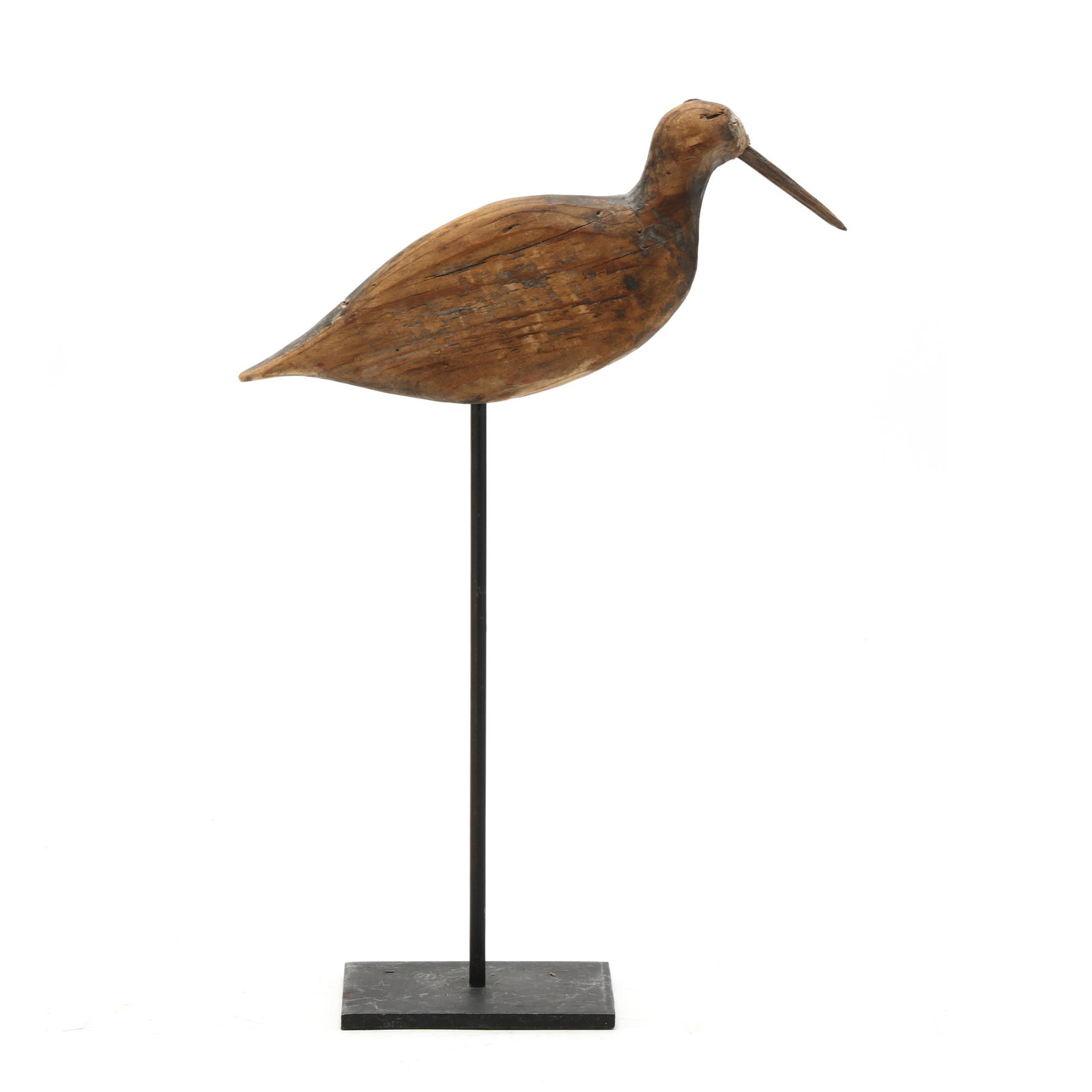 Early Wanchese Beach Robin: Early Wanchese Beach Robin Wanchese, North Carolina, circa 1910, carved and painted wood, hard wood bill inserted through the back of the head. Stand not included. Length 9.5 in. x 5 x 1 Two rig mates