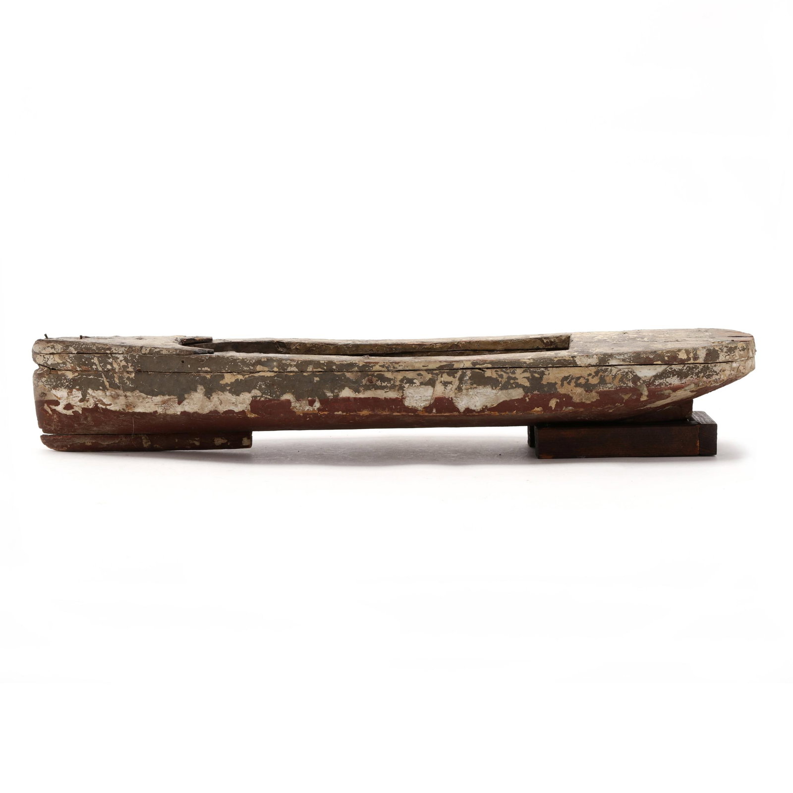 Early Crisfield Dead Rise Skiff Model: Early Crisfield Dead Rise Skiff Model Crisfield, Maryland, circa 1900, carved and painted wood, loosely mounted on a wood base Length 23.5 in. x 4 x 6 Additional high-resolution photos are available a