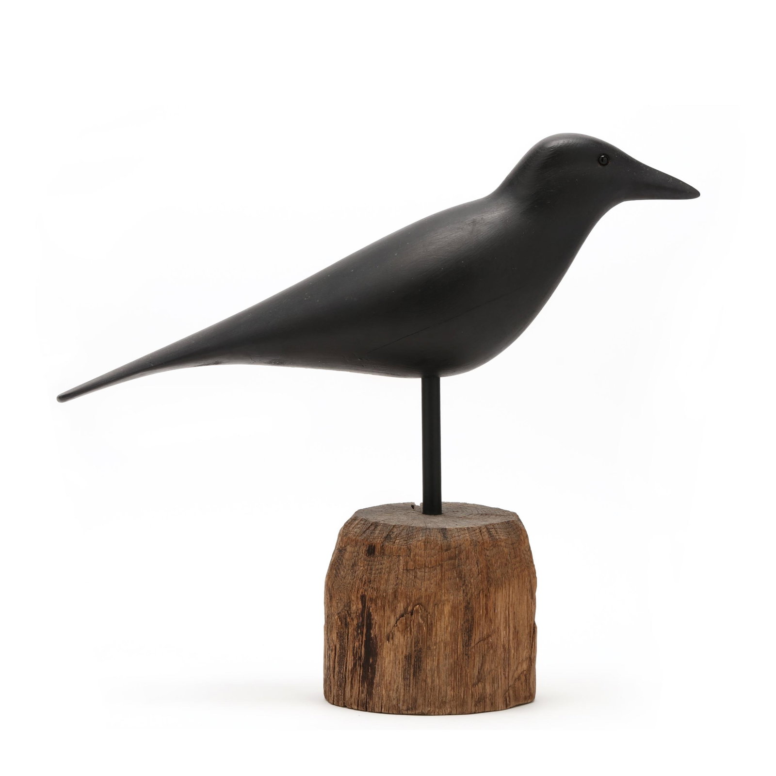 Pete "Hurricane" Peterson (VA, b. 1944), Crow: Pete "Hurricane" Peterson (VA, b. 1944), Crow Cape Charles, Virginia, circa 1991, carved and painted wood, glass eyes, branded PETE, mounted to wood base. Length 18 in. x 14 x 10 Additional high-resol
