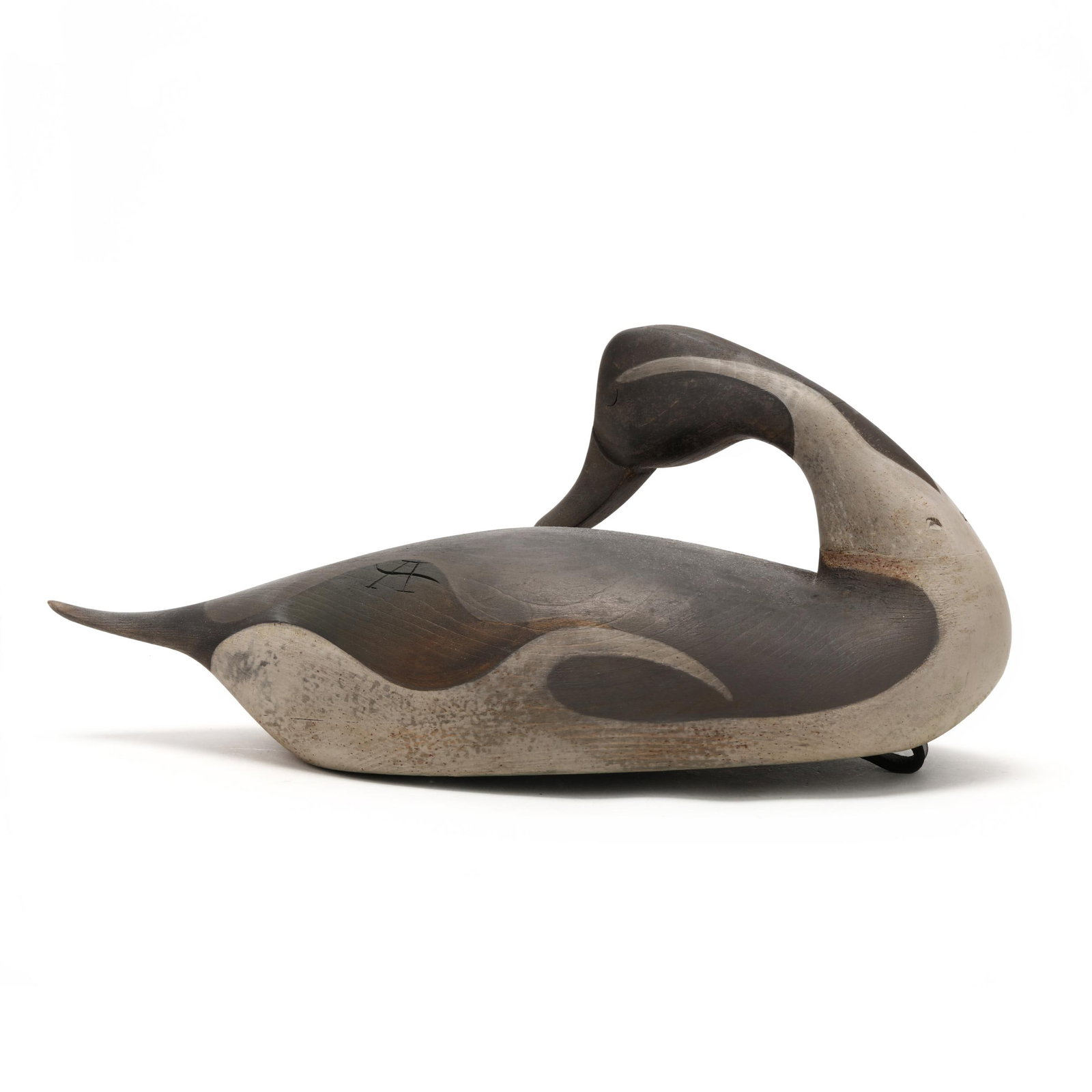 Casey Arthur (NC, b. 1983), Preening Pintail: Casey Arthur (NC, b. 1983), Preening Pintail Stacy, North Carolina, circa 2024, carved and painted wood, incised A on the right speculum, signed on the bottom. Length 16 in. x 8.5 x 7.5 Additional hig
