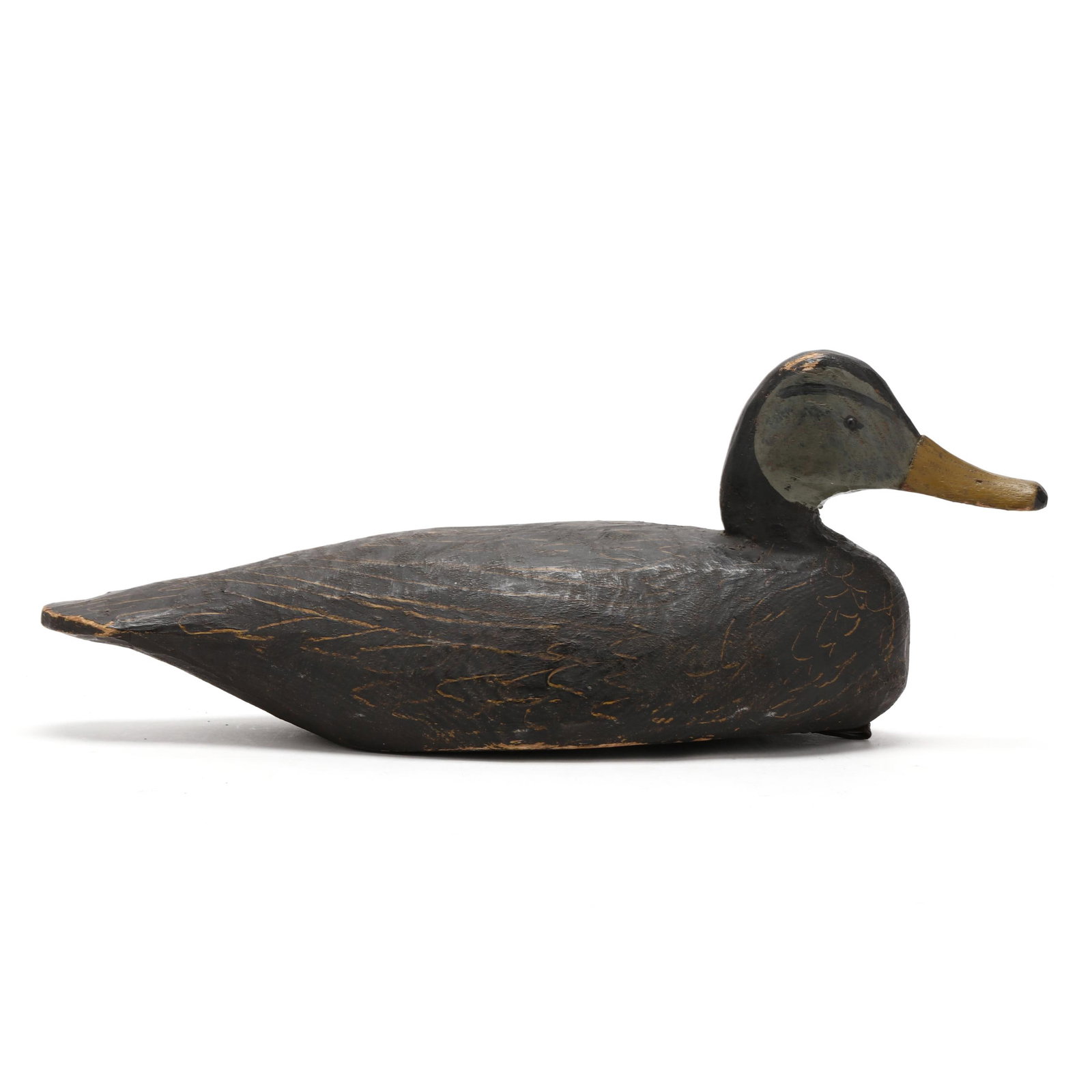 Miles Hancock (VA, 1887-1974), Black Duck: Miles Hancock (VA, 1887-1974), Black Duck Chincoteague, Virginia, circa 1940s, carved and painted wood, tack eyes. Length 17.75 in. x 7 x 7 From a Private Collection donated to benefit the conservatio