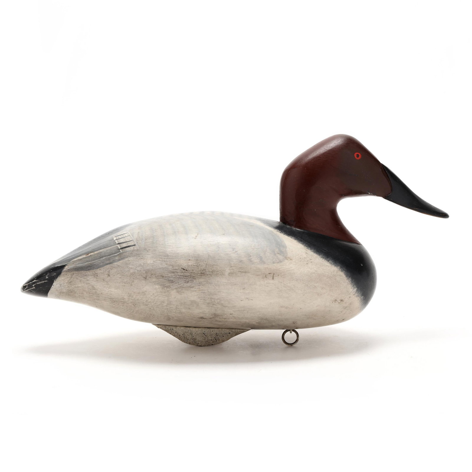 Madison Mitchell (MD, 1901-1993), Over-sized Canvasback: Madison Mitchell (MD, 1901-1993), Over-sized Canvasback Havre de Grace, Maryland, 1970, carved and painted wood. Length 17 in. x 9 x 7.5 Up the River style with a drop down tail, wonderful paint appli