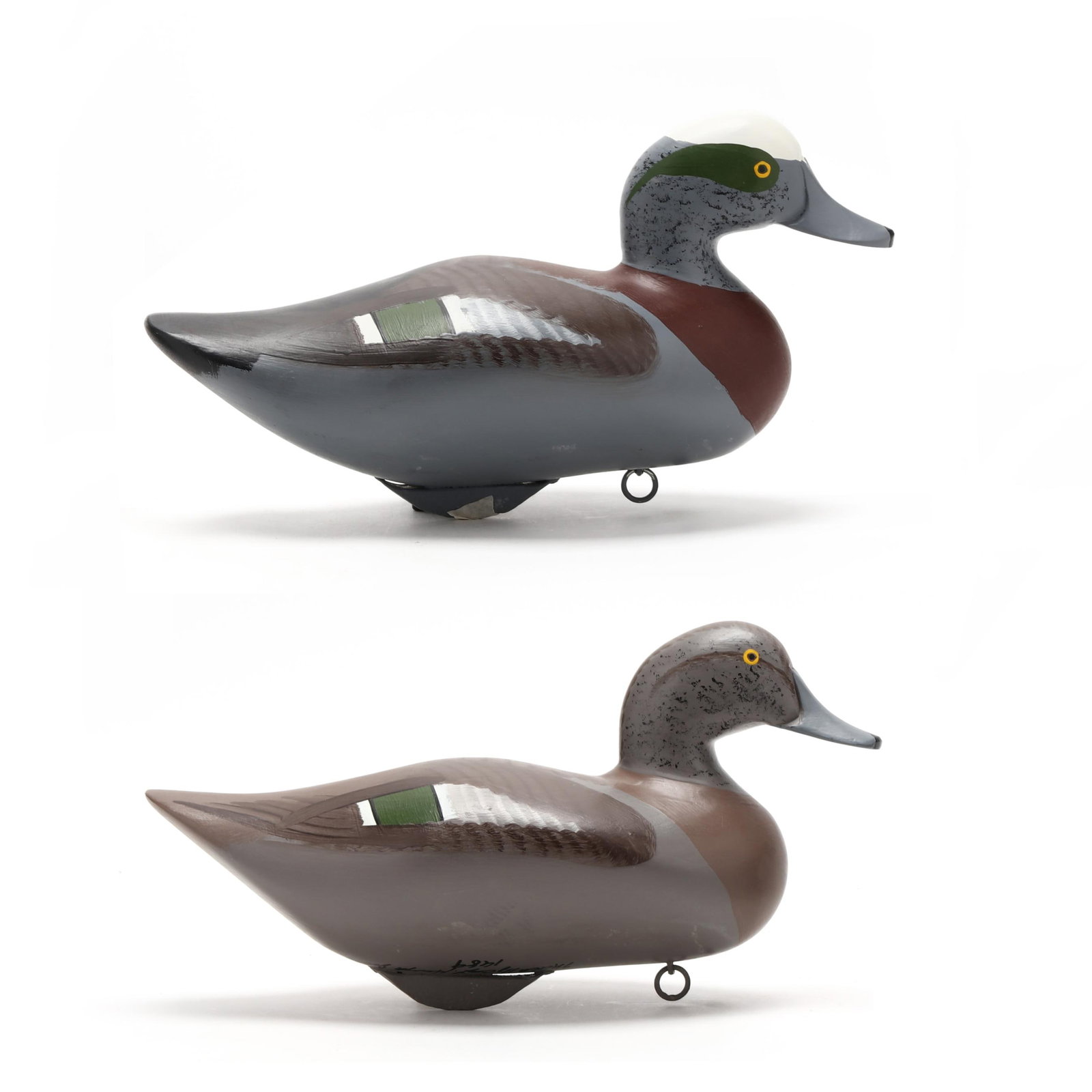 Captn Harry Jobes (MD, 1936-2019), Pair of Widgeon: Captn Harry Jobes (MD, 1936-2019), Pair of Widgeon Havre de Grace, Maryland, 1989, carved and painted wood, signed and dated. Length 14.25 in. x 7.5 x 7.5 Additional high-resolution photos are availab