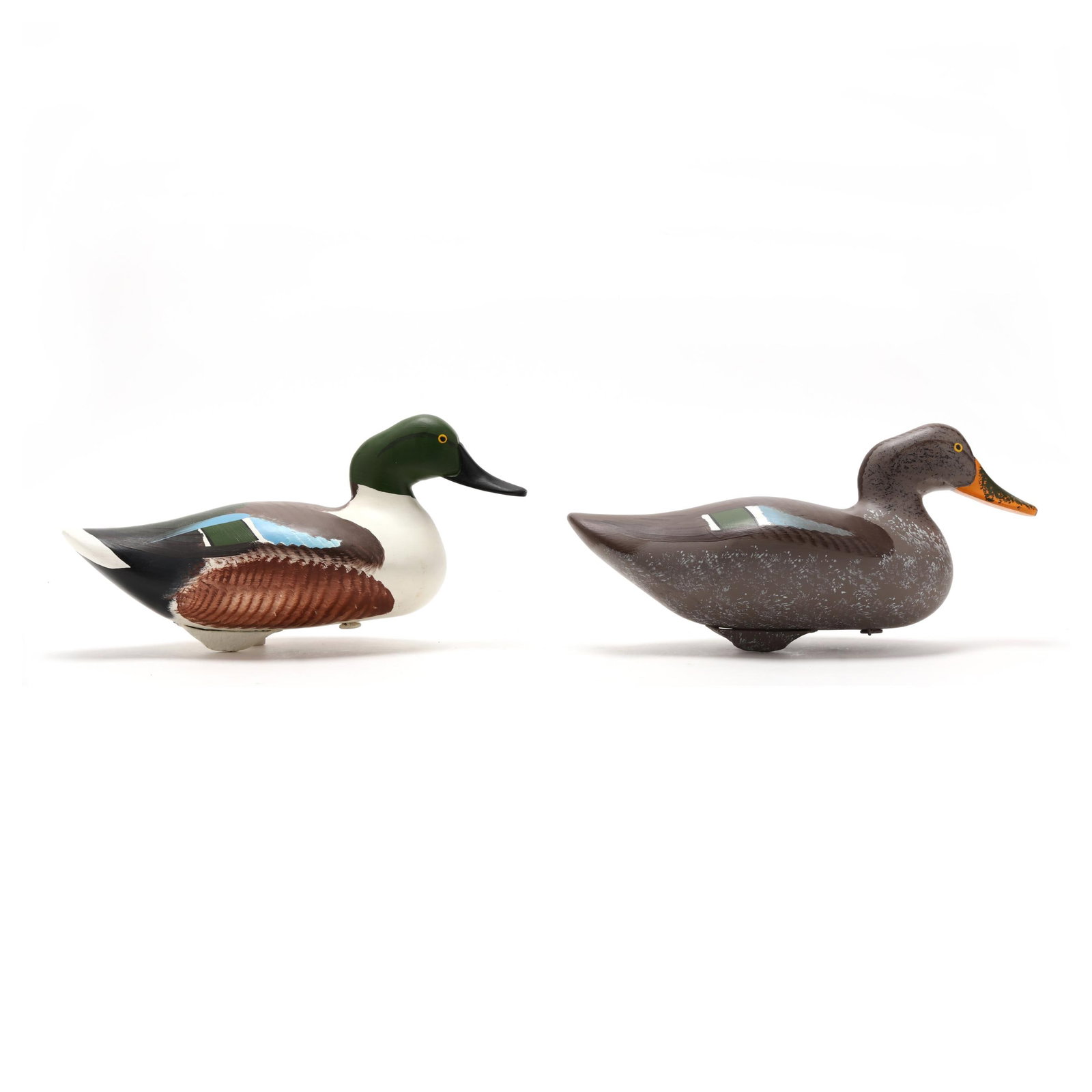 Captn Harry Jobes (MD, 1936-2019), Pair of Shovelers: Captn Harry Jobes (MD, 1936-2019), Pair of Shovelers Havre de Grace, Maryland, 1990, carved and painted wood, signed and dated. Length 15 in. x 6.5 x 6.5 Additional high-resolution photos are availabl