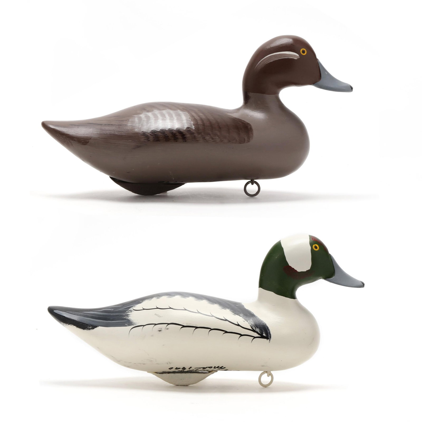 Captn Harry Jobes (MD, 1936-2019), Pair of Bufflehead: Captn Harry Jobes (MD, 1936-2019), Pair of Bufflehead Havre de Grace, Maryland, 1990, carved and painted wood, signed and dated. Length 13.75 in. x 7 x 5 Additional high-resolution photos are availabl