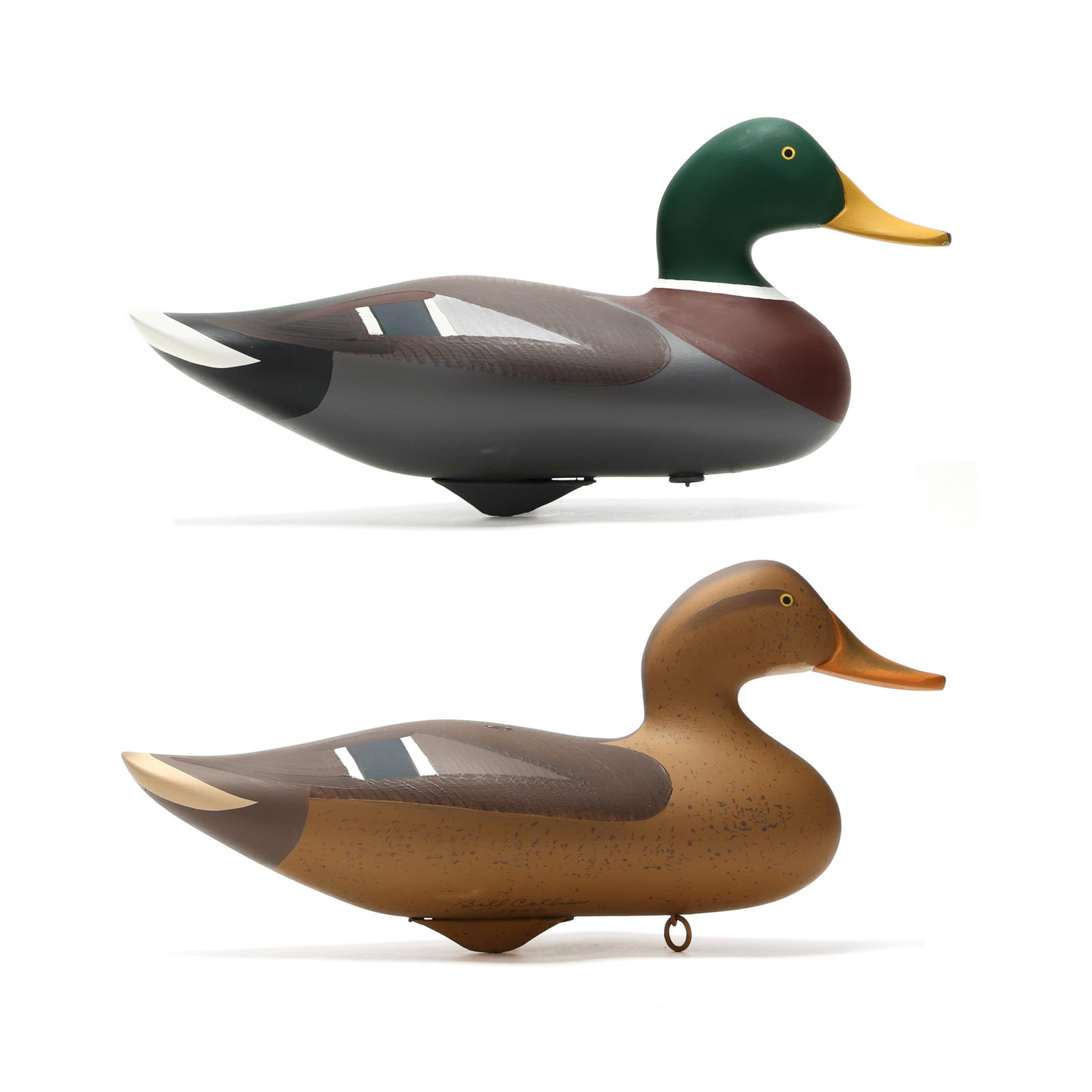 Captn Bill Collins (MD, ), Pair of Mallards: Captn Bill Collins (MD, ), Pair of Mallards Havre de Grace, Maryland, 1999, carved and painted wood, signed and dated. Length 16 in. x 7.5 x 6.75 Additional high-resolution photos are available at www