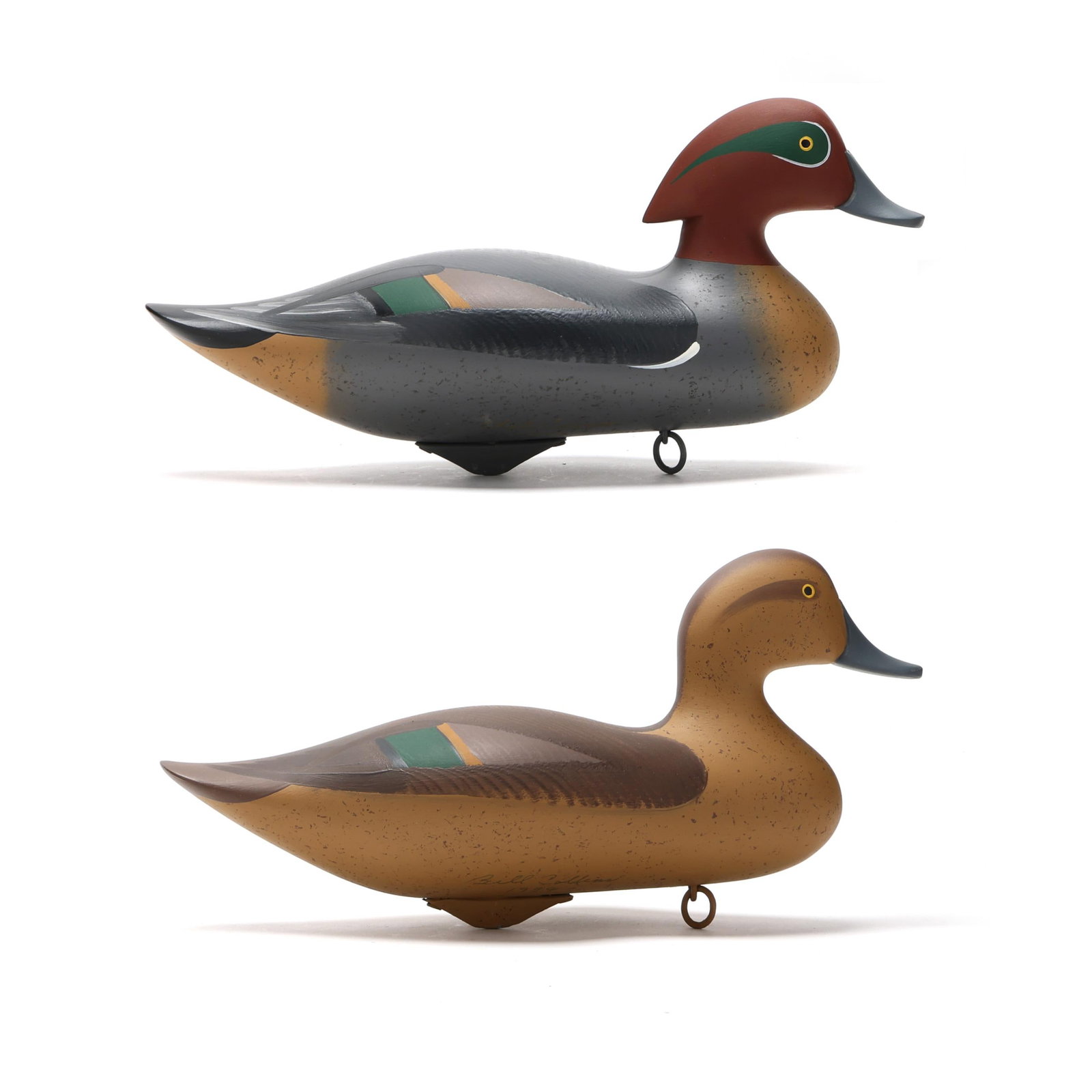 Captn Bill Collins (MD, ), Pair of Green-winged Teal: Captn Bill Collins (MD, ), Pair of Green-winged Teal Havre de Grace, Maryland, 1999, carved and painted wood, signed and dated. Length 12.5 in. x 6.5 x 5 Additional high-resolution photos are availabl