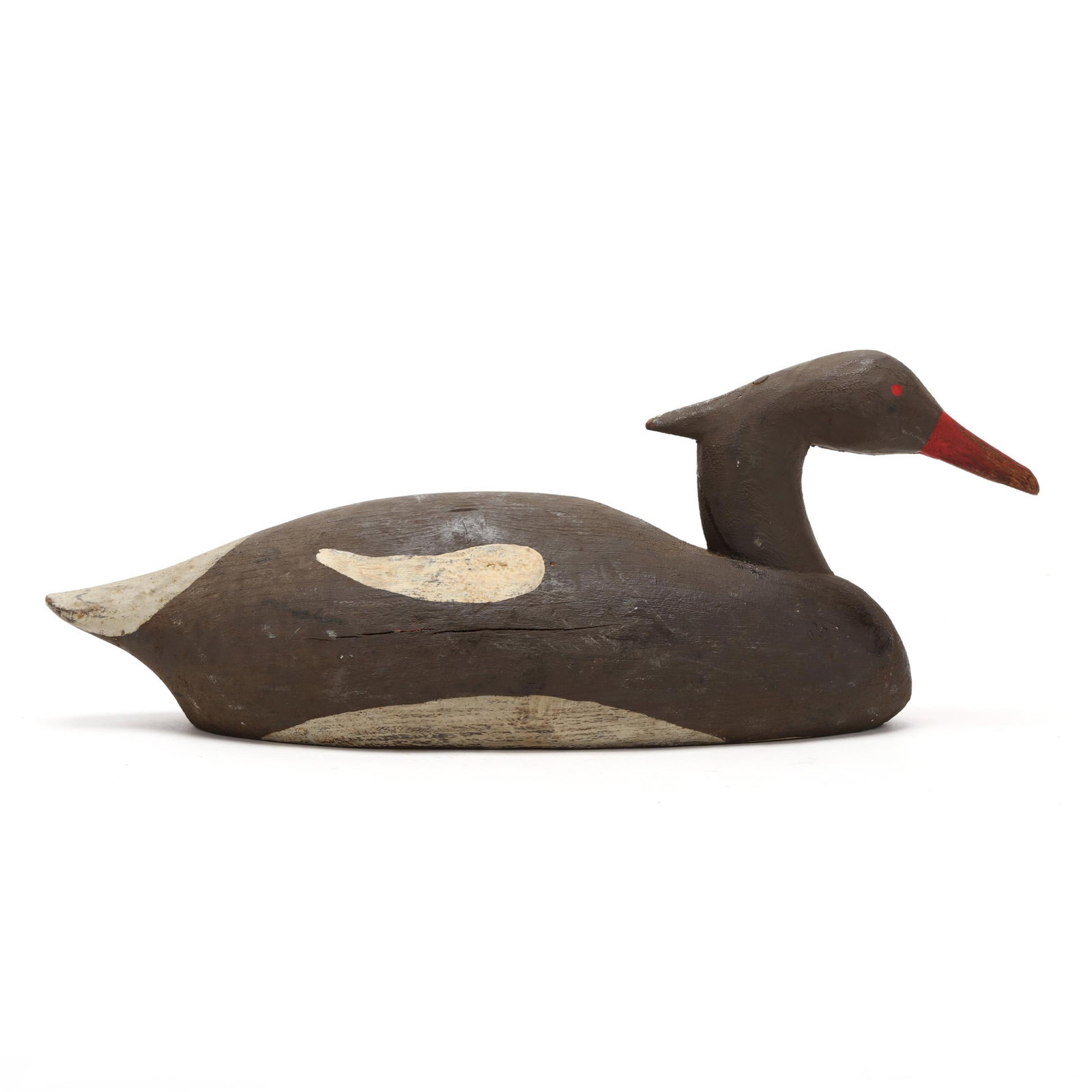 Alvin "Gunner" Meekins (MD, 1888-1974), Hen Merganser: Alvin "Gunner" Meekins (MD, 1888-1974), Hen Merganser Hoopers Island, Maryland, circa 1940s, carved and painted wood, collection stamp of Dick McIntyre. Length 17 in. x 6.5 x 5 From a Private Collecti