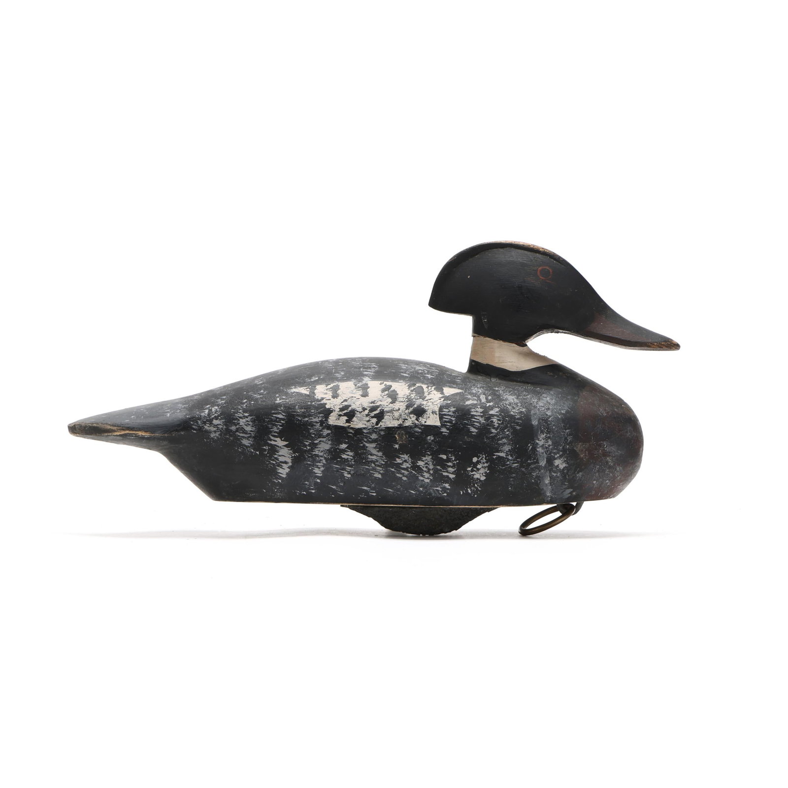 Bobby Richardson (MD,) Red Breasted Merganser: Bobby Richardson (MD,) Red Breasted Merganser Dorchester County, Maryland, circa 1990, carved and painted wood, branded CASTLE HAVEN. Length 13.5 in. x 7 x 5 From a Private Collection donated to