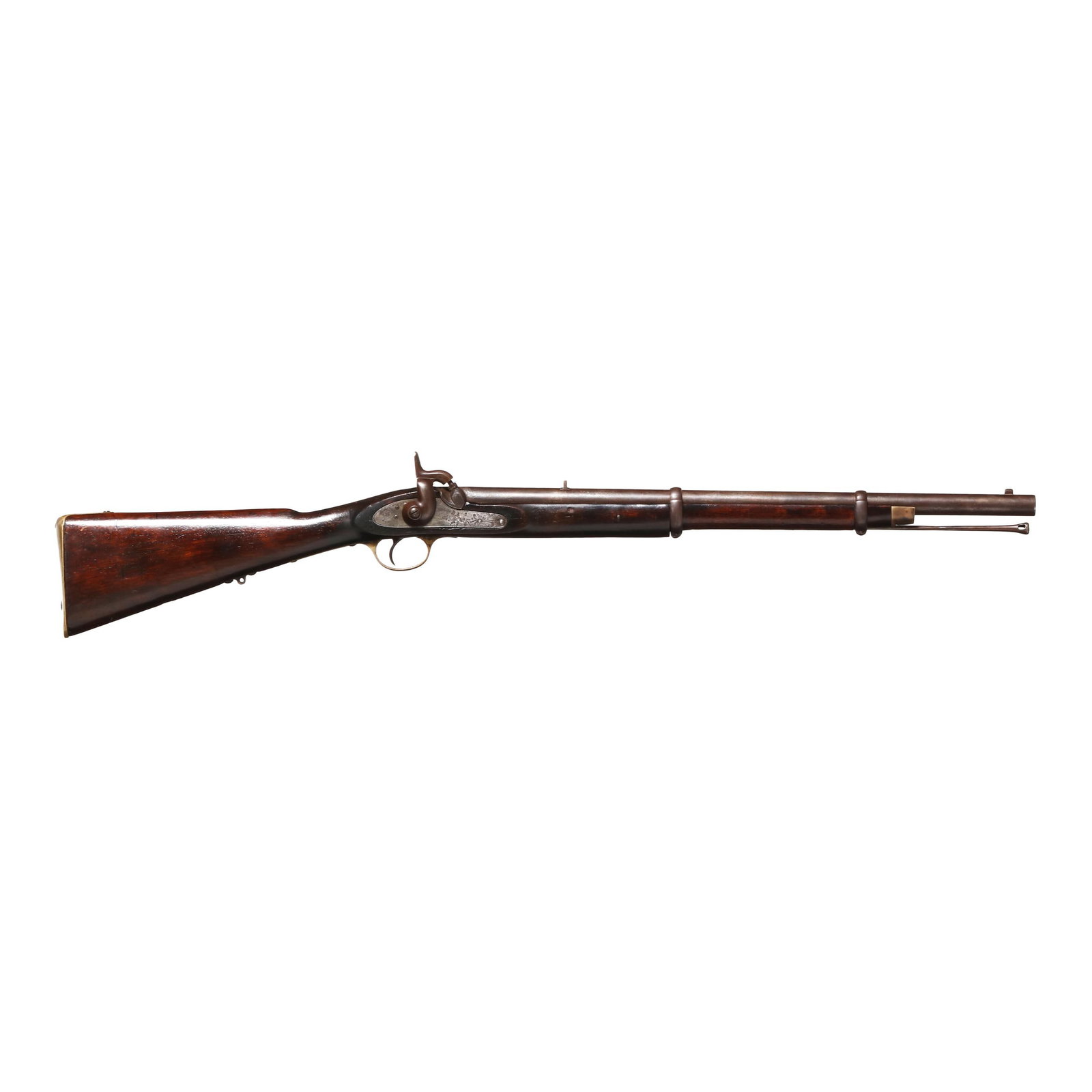 Enfield 1860 Pattern "Alabama" Percussion Carbine: Enfield 1860 Pattern "Alabama" Percussion Carbine No visible serial number (NVS), rack number of 81 present on brass trigger guard, brass buttplate, brass stock cap, barrel and barrel bands, text of A