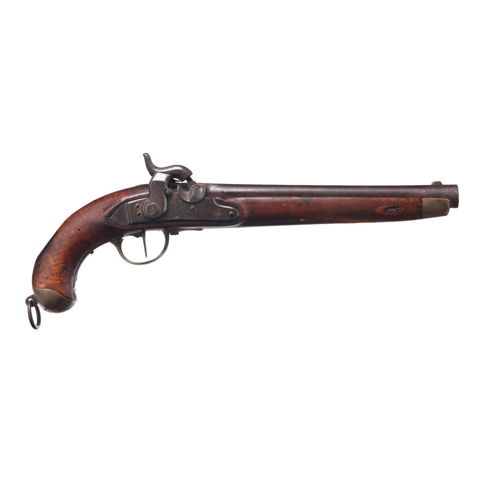 Percussion Pistol Marked K.D.A. 47: Percussion Pistol Marked K.D.A. 47 Characters K.D.A. 47 marked on brass side plate, numerals 36 present on brass trigger guard, rear sight, tang, tang screw head and front strap, character C present o