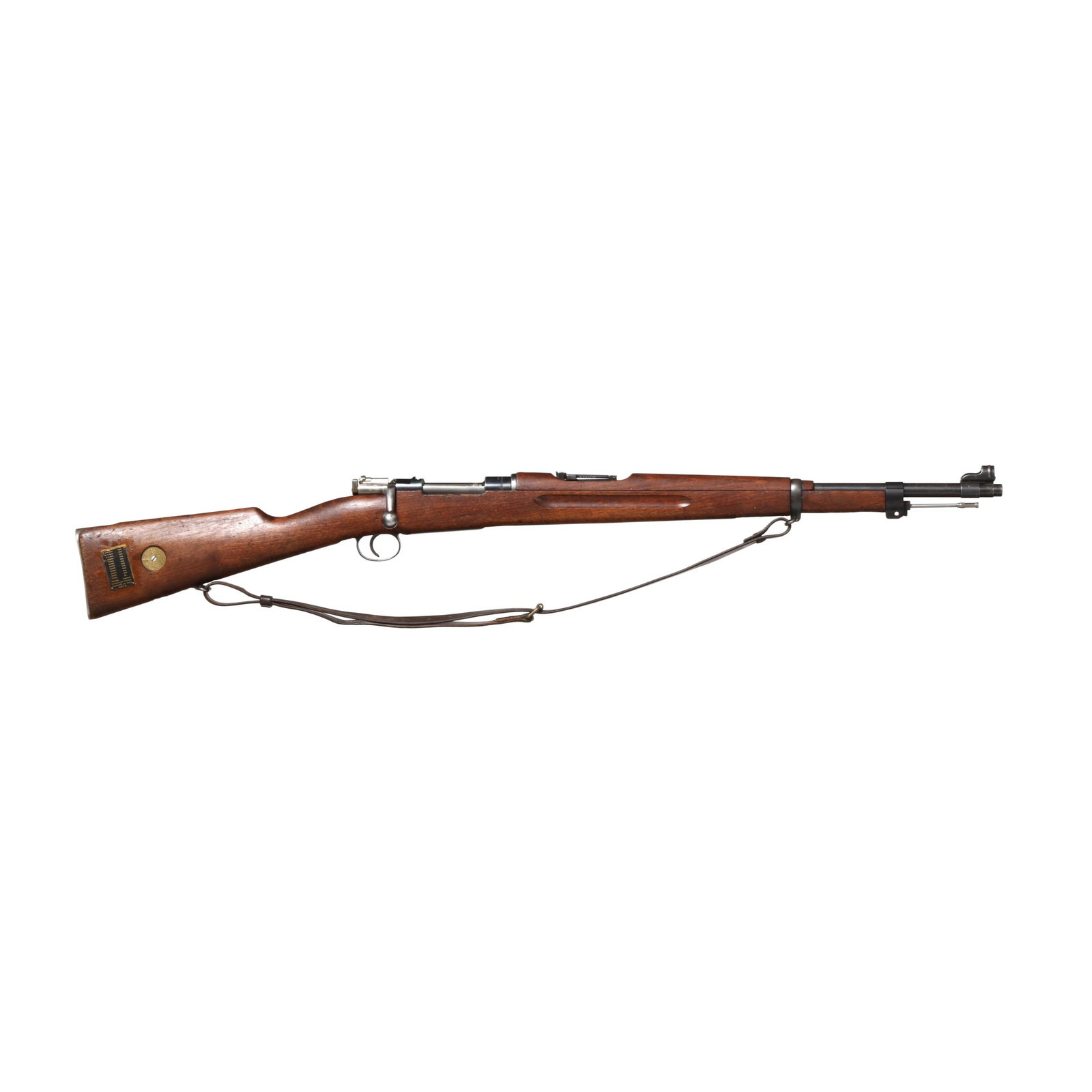 Husqvarna Mauser 96 8mm Mauser Bolt-Action Rifle w/ Sling: Husqvarna Mauser 96 8mm Mauser Bolt-Action Rifle w/ Sling Serial number 682480 present on receiver, text of HUSQVARNA VAPENFABRIKS AKTIEBOLAG 1943 present on receiver ring, adjustable rear sight, hood