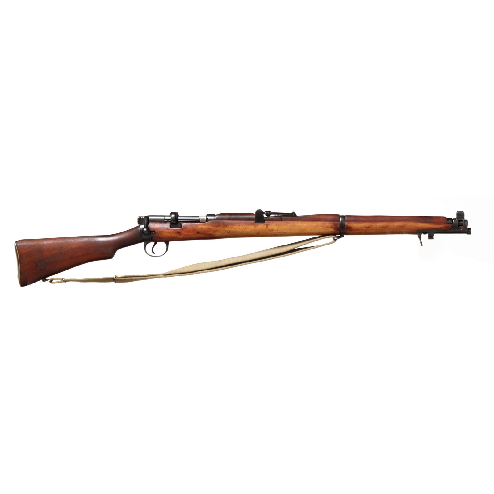 Lee Enfield No. 1 MK III .410 British Single-Shot Bolt-Action Rifle w/ Sling: Lee Enfield No. 1 MK III .410 British Single-Shot Bolt-Action Rifle w/ Sling Serial number 79208 present on right side of receiver ring, text of 410 RFI 1931 present on right side of receiver band, te