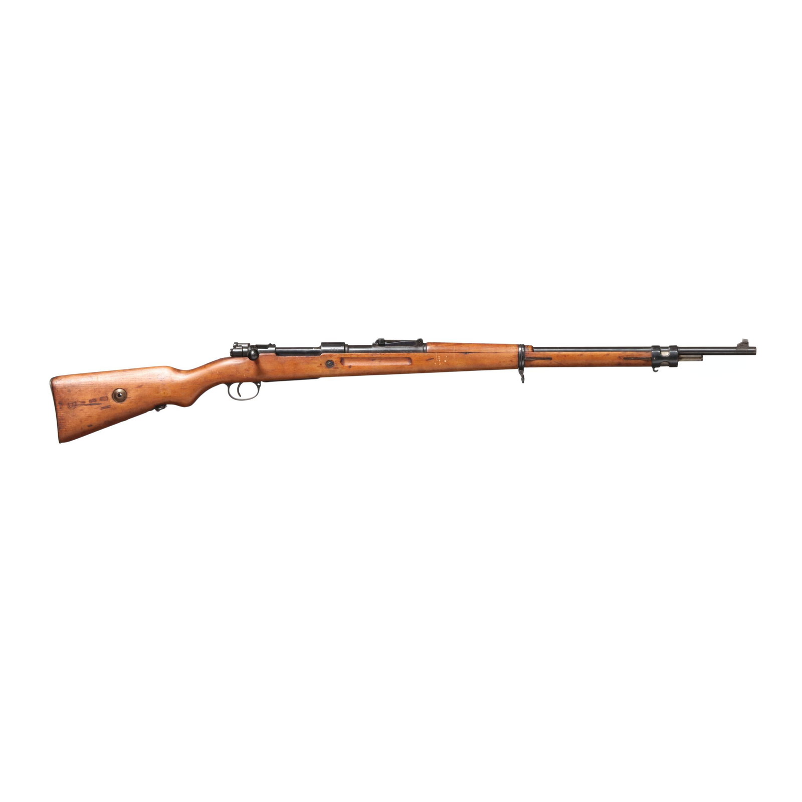 1917 Spandau Mauser 98 8mm Mauser Bolt-Action Rifle: 1917 Spandau Mauser 98 8mm Mauser Bolt-Action Rifle Serial number 5488 present on receiver, barrel, bolt handle and bottom metal, text of 1917 SPANDAU and GEW 98 present on receiver, 7066 present on f