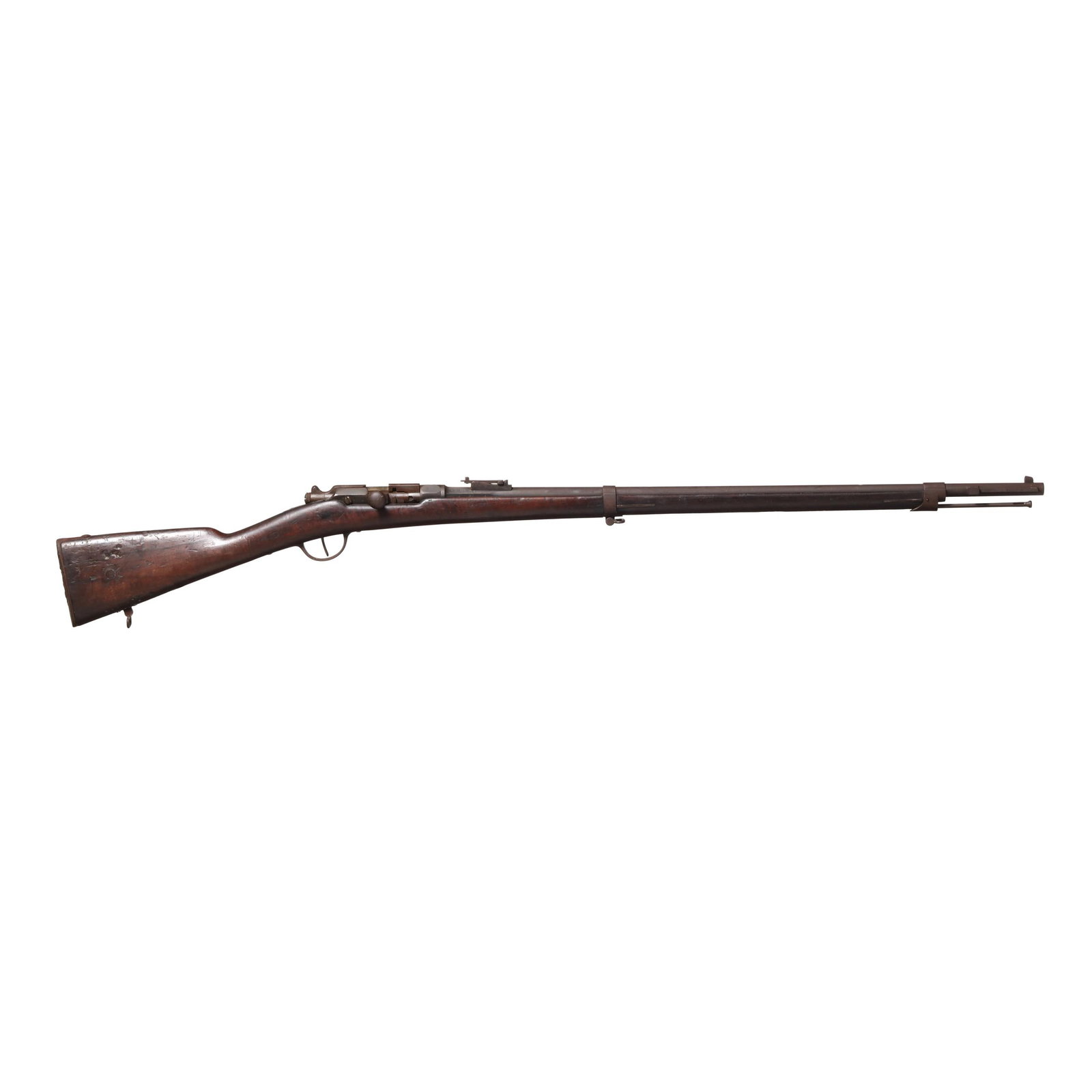St. Etienne 1866-74 Bolt-Action Rifle: St. Etienne 1866-74 Bolt-Action Rifle Serial number 57318 present on 32 1/2 in. barrel, bolt, bolt handle, cocking piece, bayonet lug and stock, text of ST. ETIENE MLE 1866-74 present on octagon recei