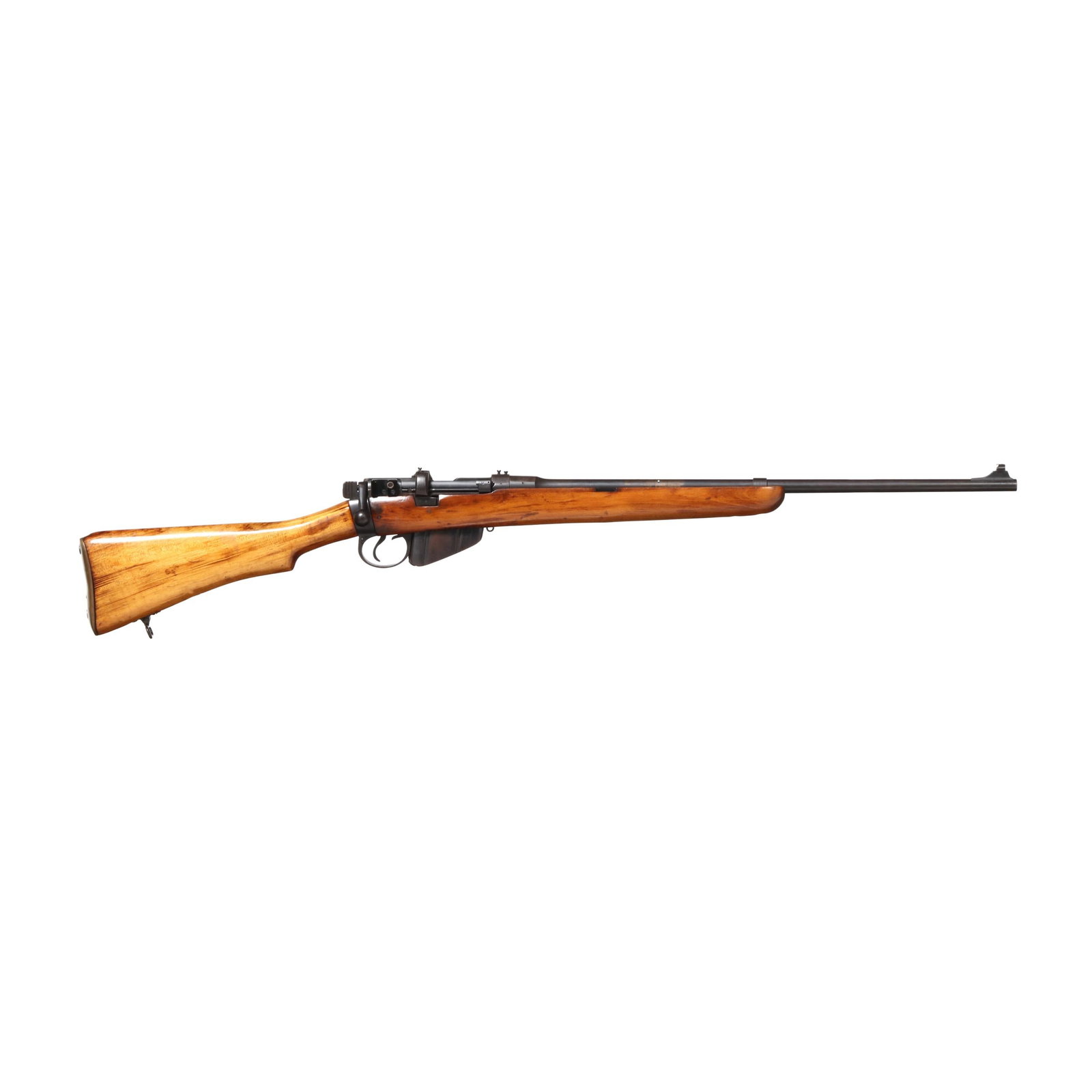 Lee Enfield No. 1 Mk 3 .303 British Sporterized Bolt-Action Rifle: Lee Enfield No. 1 Mk 3 .303 British Sporterized Bolt-Action Rifle Serial number 32992 present on receiver ring, text of NO 1 MK 2 R.F.I. 1955 present on right side of band, drilled and tapped receiver