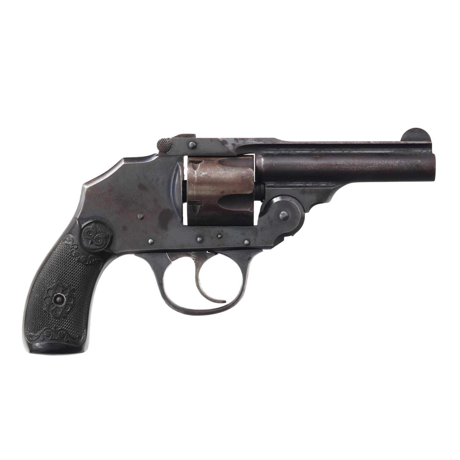 Iver Johnson .38 S&W Top Break Revolver In Shadow Box Display w/ Baltimore MD Badge: Iver Johnson .38 S&W Top Break Revolver In Shadow Box Display w/ Baltimore MD Badge Serial number 78719 present on bottom of trigger guard, text of IVER JOHNSON'S ARMS & CYCLE WORKS present on top of 