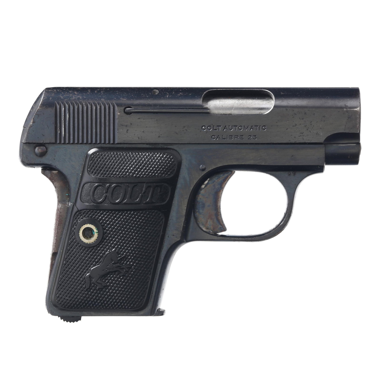Colt Model 1908 .25 ACP Semi-Automatic Pistol w/ Holster: Colt Model 1908 .25 ACP Semi-Automatic Pistol w/ Holster Serial number 276681 present on frame, text of COLT'S PT.F.A.MFG.CO HARTFORD. CT. U.S.A. present on left side of slide, text of COLT AUTOMATIC 