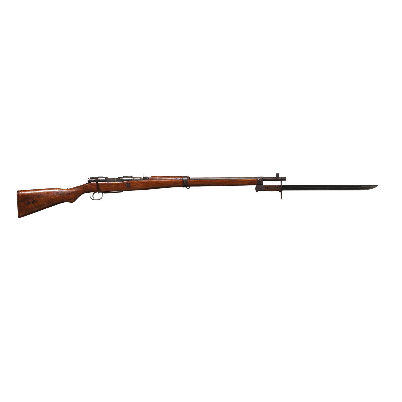 Decommissioned Japanese Arisaka Rifle w/ Bayonet: Decommissioned Japanese Arisaka Rifle w/ Bayonet Serial number 49042 present on left side of decommissioned and scrubbed receiver, partial serial number 042 present on underside of bolt handle, NAGOTA