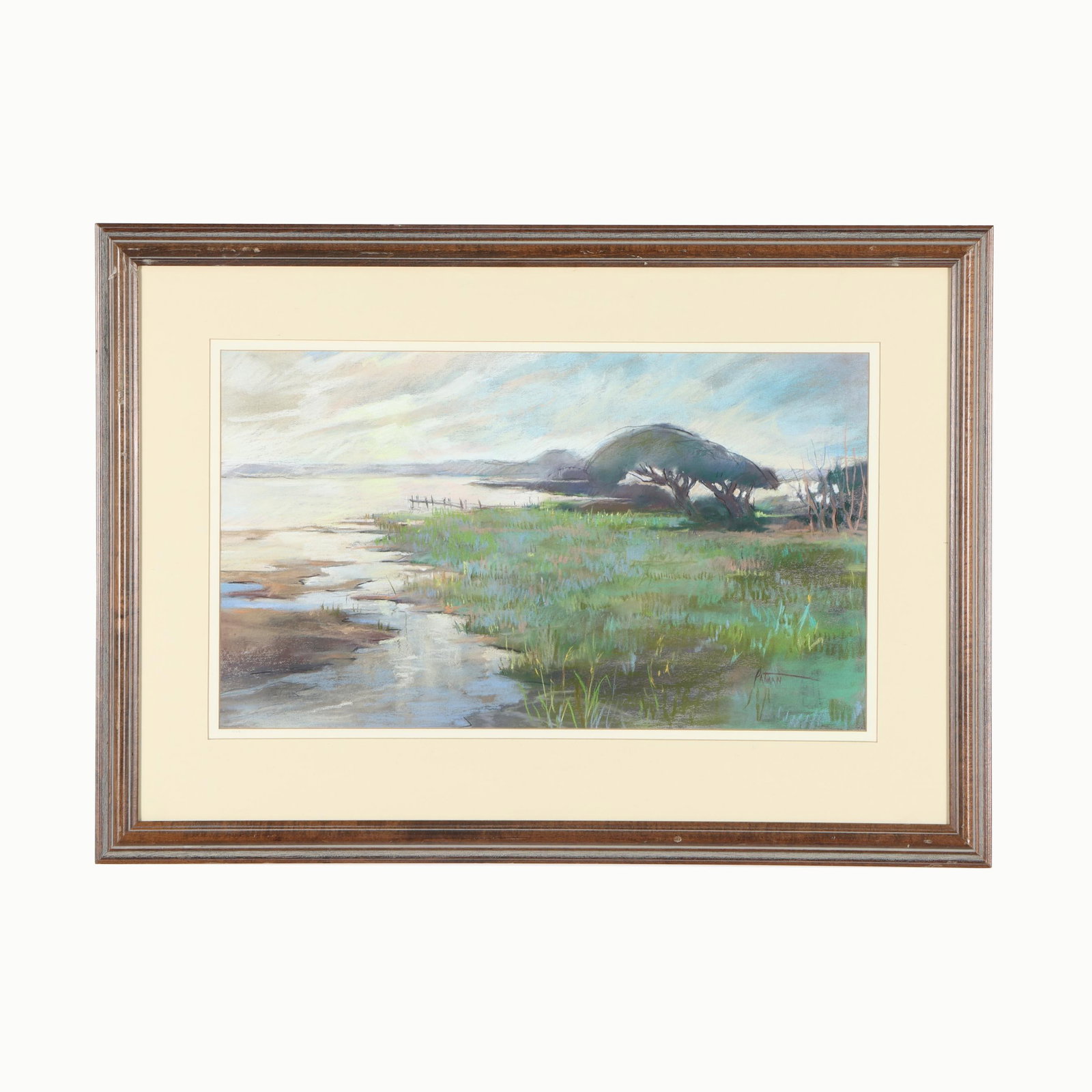 Rebecca Patman Chandler (American, b. 1938), Lowcountry Landscape: Rebecca Patman Chandler (American, b. 1938), Lowcountry Landscape pastel on paper, signed at the lower right, matted and framed below glass. Sight size 13 1/2 x 23 in.; Frame dimensions 22 3/4 x 31 3/
