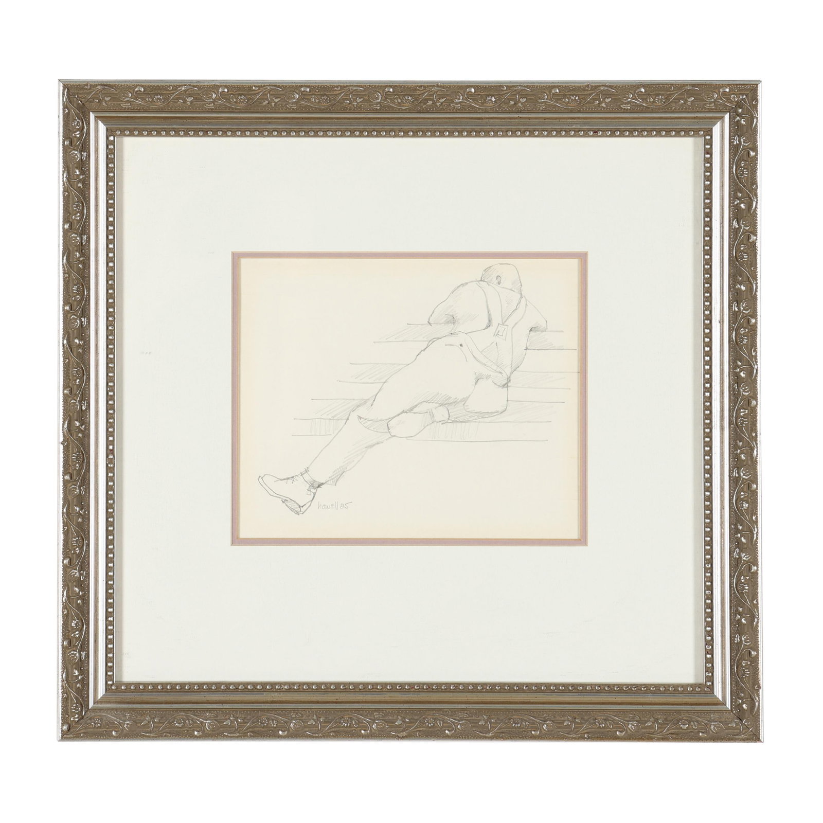 Claude Howell (American, 1915-1997), Figure Sketch: Claude Howell (American, 1915-1997), Figure Sketch pencil on paper, 1985, signed and dated at lower left, matted and framed under glass. Sight size 7 1/4 x 8 1/4 in.; Frame dimensions 16 x 17 in. Amon