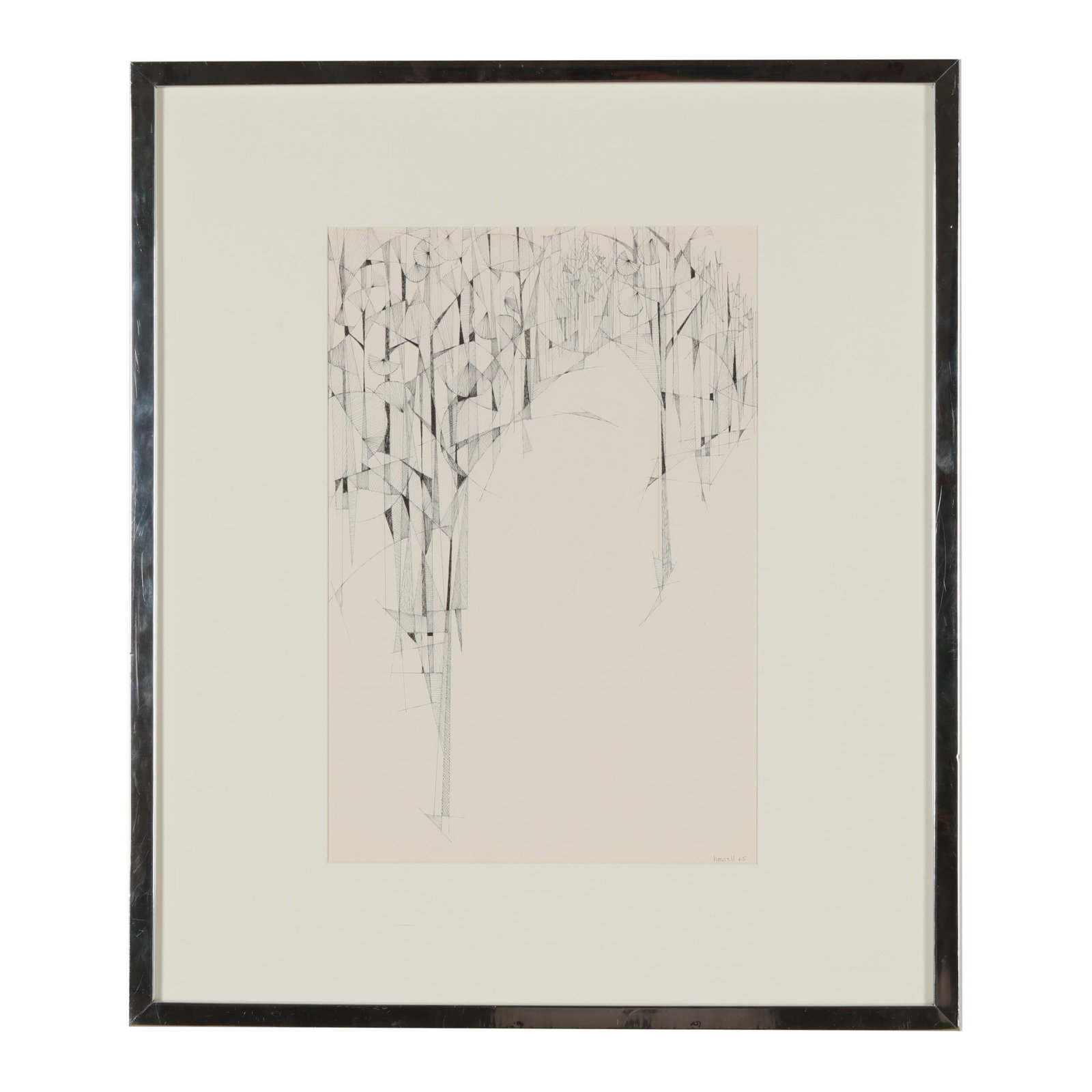 Claude Howell (American, 1915-1997), Pine Woods: Claude Howell (American, 1915-1997), Pine Woods ink on paper, 1965, signed and dated at lower right, matted and framed under glass. Sight size 19 x 13 in.; Frame dimensions 29 1/8 x 25 1/8 in. Among t