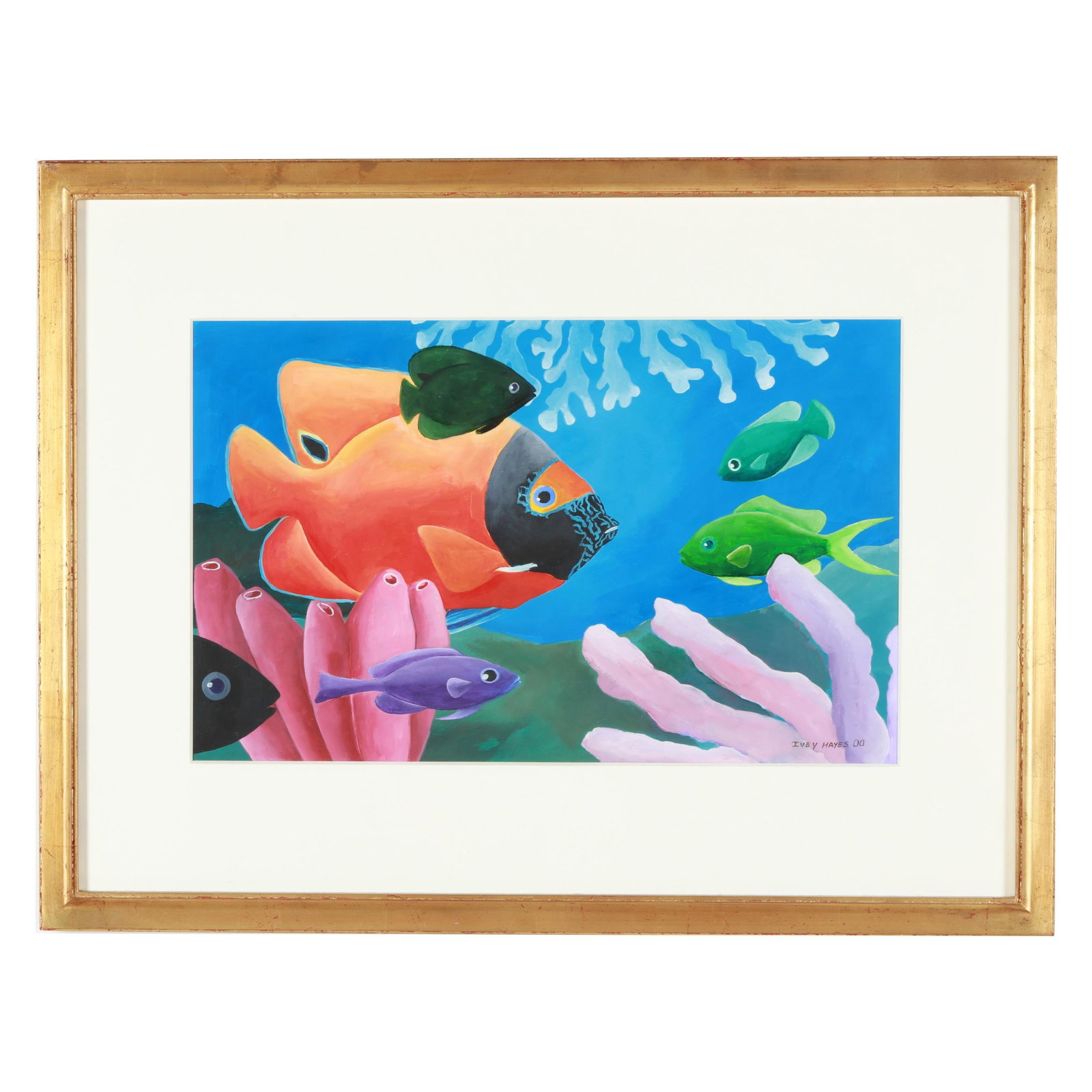 Ivey Hayes (American, 1948-2012), Tropical Fish: Ivey Hayes (American, 1948-2012), Tropical Fish gouache on paper, 2000, signed and dated at lower right, matted and framed under glass. Sight size 14 1/2 x 23 1/2 in.; Frame dimensions 25 3/4 x 34 1/4