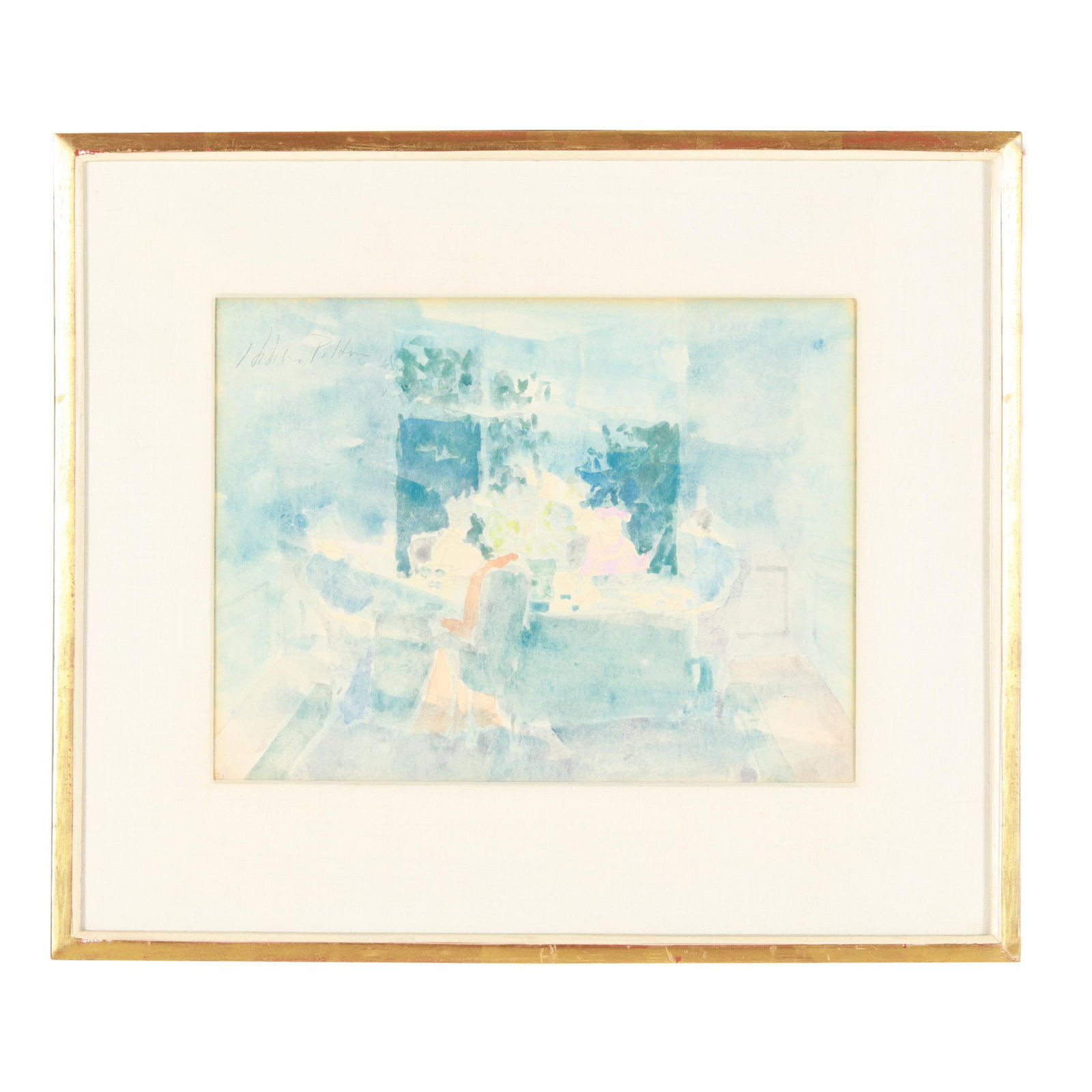 Hobson Pittman (American, 1899-1972), 7th Version of the Gossips: Hobson Pittman (American, 1899-1972), 7th Version of the Gossips watercolor and pencil on paper, signed at upper left, matted and framed under glass. Sheet size 9 x 12 in.; Frame dimensions 14 x 16 3/