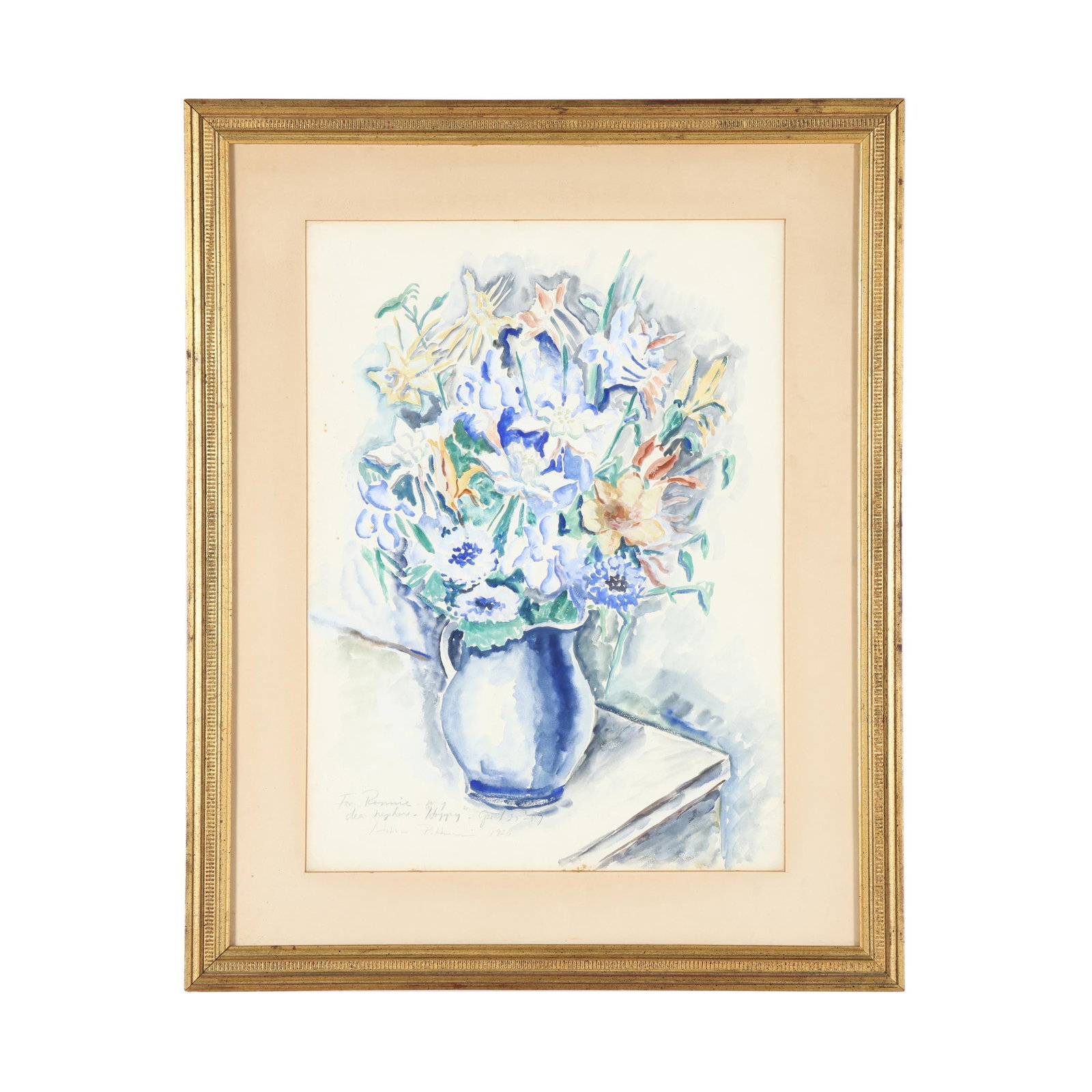 Hobson Pittman (American, 1899-1972), Floral Still Life in Blue: Hobson Pittman (American, 1899-1972), Floral Still Life in Blue watercolor and ink on paper, 1930, signed and dated in pencil "Hobson Pittman 1930" at lower left, a later inscription by the artist abo