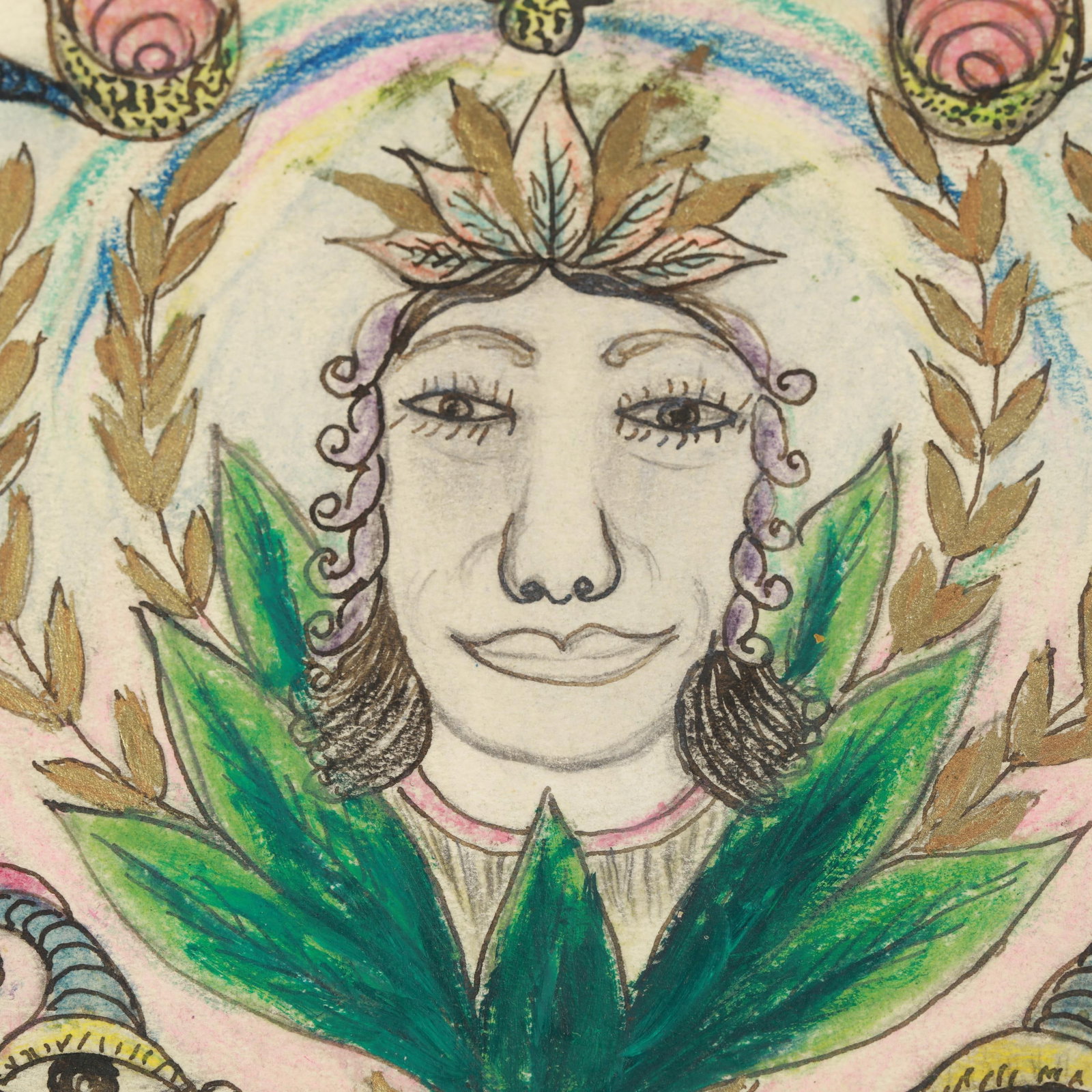 Minnie Evans (American, 1892-1987), Untitled (angel crowned by angels and eyes) - 7