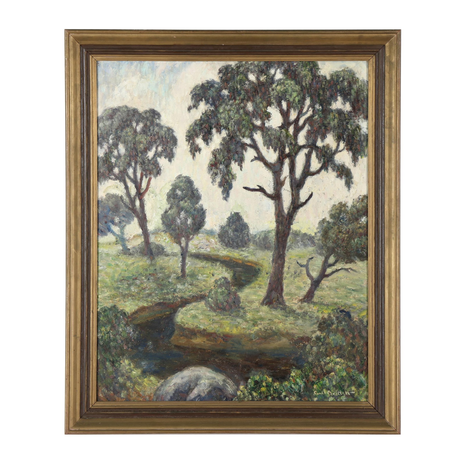 Paul Bartlett (American, 1881-1965), Sylvan Landscape: Paul Bartlett (American, 1881-1965), Sylvan Landscape oil on Masonite, signed at lower right, framed. Board 30 x 24 in.; Frame dimensions 35 x 29 in. Paul Bartlett was born in Taunton, Massachusetts a