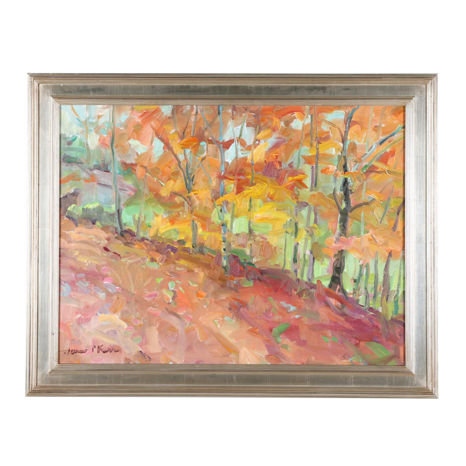 James P. Kerr (American, b. 1953), Above Laurel Creek: James P. Kerr (American, b. 1953), Above Laurel Creek oil on linen canvas, signed at lower left, inscribed to verso, framed. Stretcher size 30 x 40 in.; Frame dimensions 37 x 47 in. Born in Buffalo, N