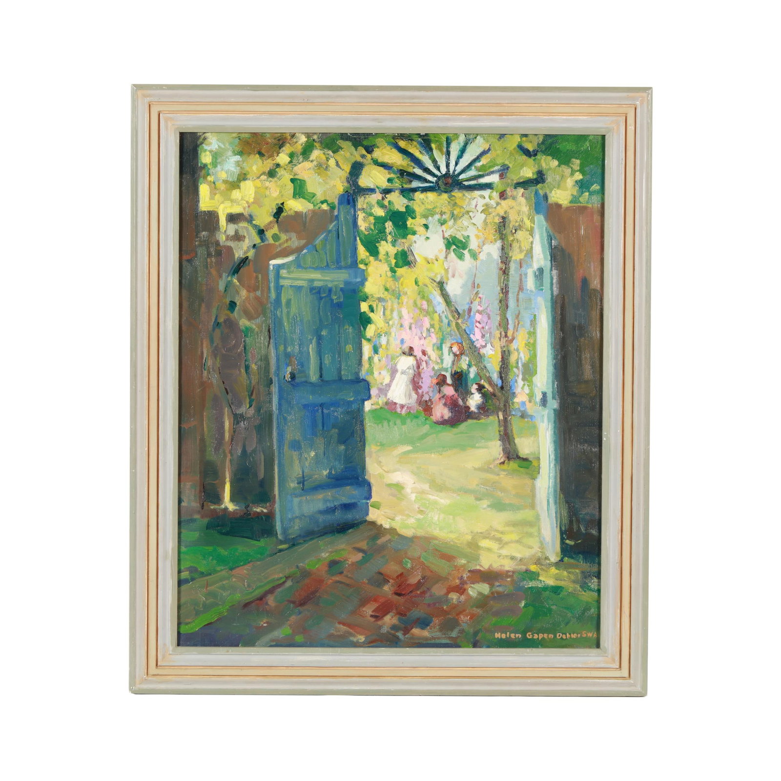 Helen Gapen Oehler (American, 1893-1979), A Garden I Know: Helen Gapen Oehler (American, 1893-1979), A Garden I Know oil on canvas, signed "Helen Gapen Oehler S.W.A." (Society of Western Artists) at lower right, framed. Stretcher size 30 x 25 in.; Frame dimen