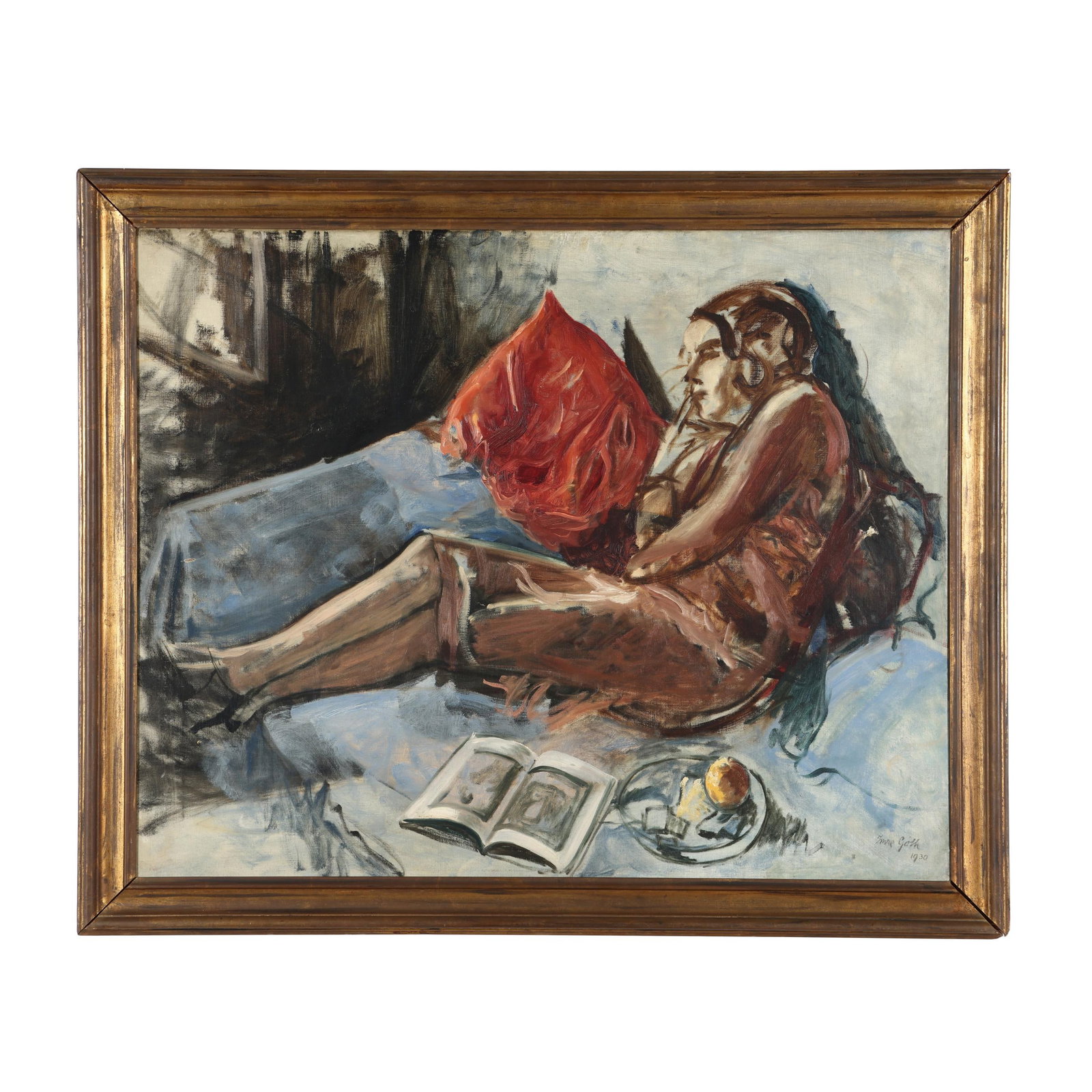 Imre Goth (Hungarian, 1893-1982), Dreaming Woman: Imre Goth (Hungarian, 1893-1982), Dreaming Woman oil on canvas, 1930, signed and dated at lower right, retaining label en verso for The Rowley Gallery, Ltd. in London, framed. Stretcher size 31 1/2 x 
