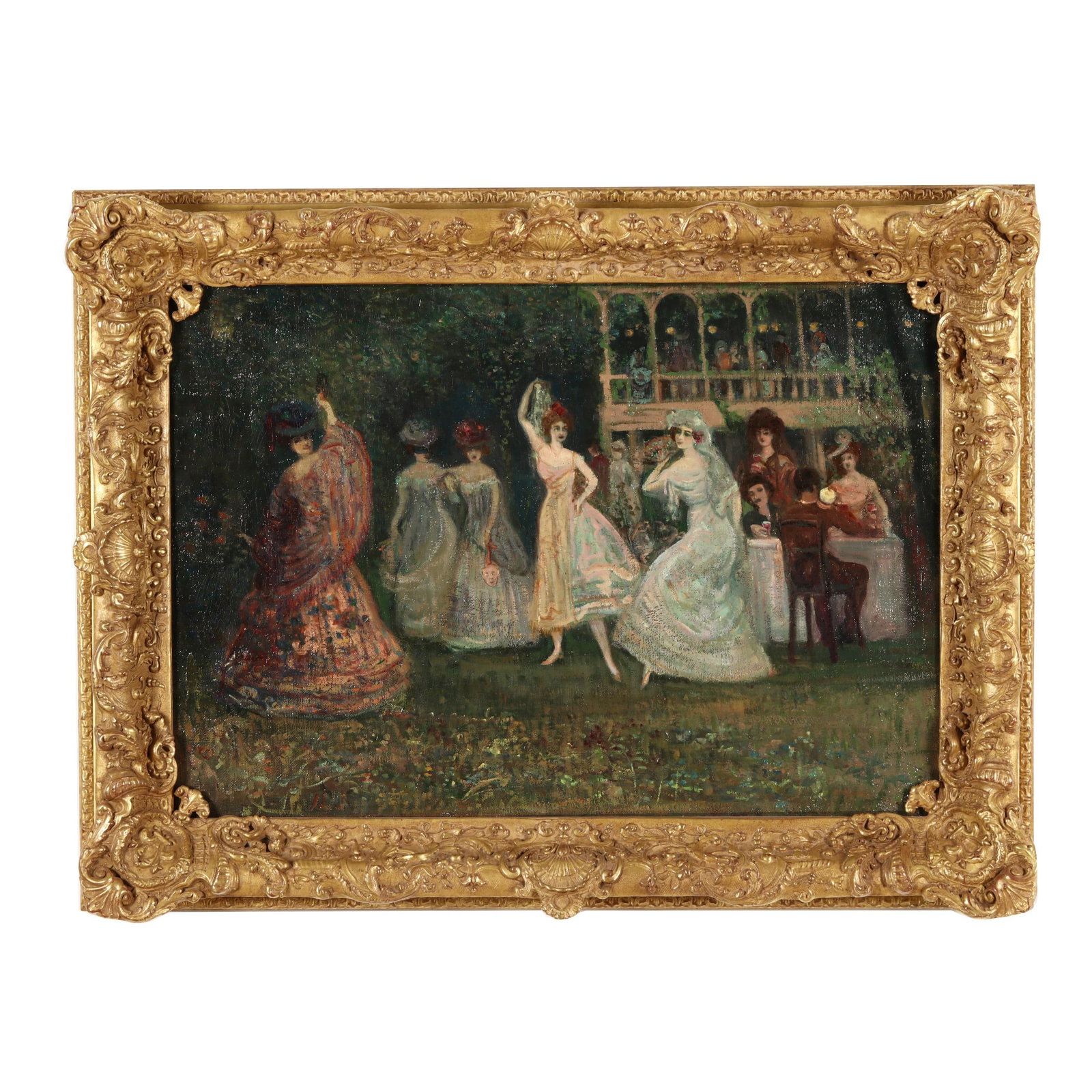Charles Conder (English, 1868-1909), Spanish Night: Charles Conder (English, 1868-1909), Spanish Night oil on canvas (lined), appears unsigned, retaining exhibition label to medial stretcher, presented in a later gilt frame. Stretcher size 27 1/4 x 38 