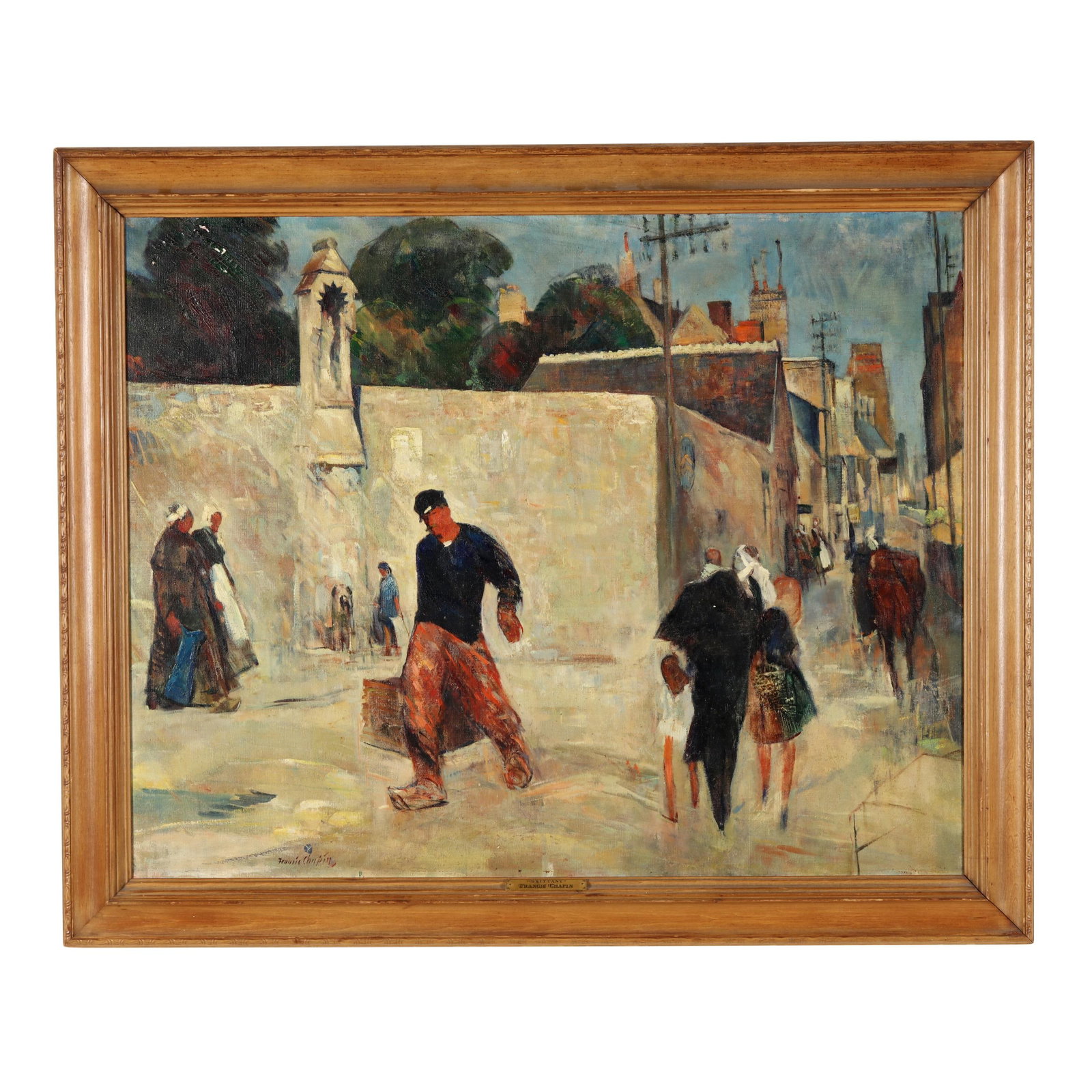 Francis Chapin (American, 1899-1965), Brittany: Francis Chapin (American, 1899-1965), Brittany oil on canvas, signed at lower left, presented in a carved wood frame with gallery plaque at lower center, retaining vintage exhibition label. Stretcher 