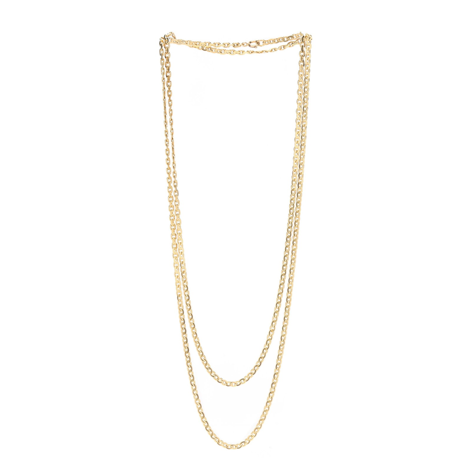 Long Gold Curb Link Chain, Bulgari: Long Gold Curb Link Chain, Bulgari long curb link chain completed with a spring ring clasp, applied tab stamped Bulgari, stamped 750 and with partial hallmarks. 3.5mm; 48 in. 42.5 dwt. Private Collect