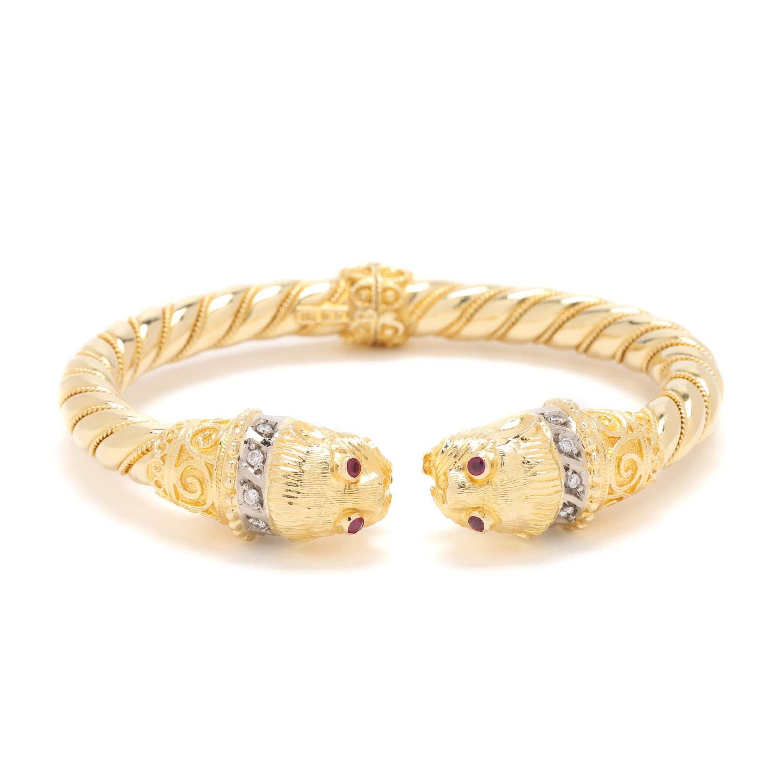 Gold and Gem-Set Lion Motif Cuff Bracelet (1 of 7)