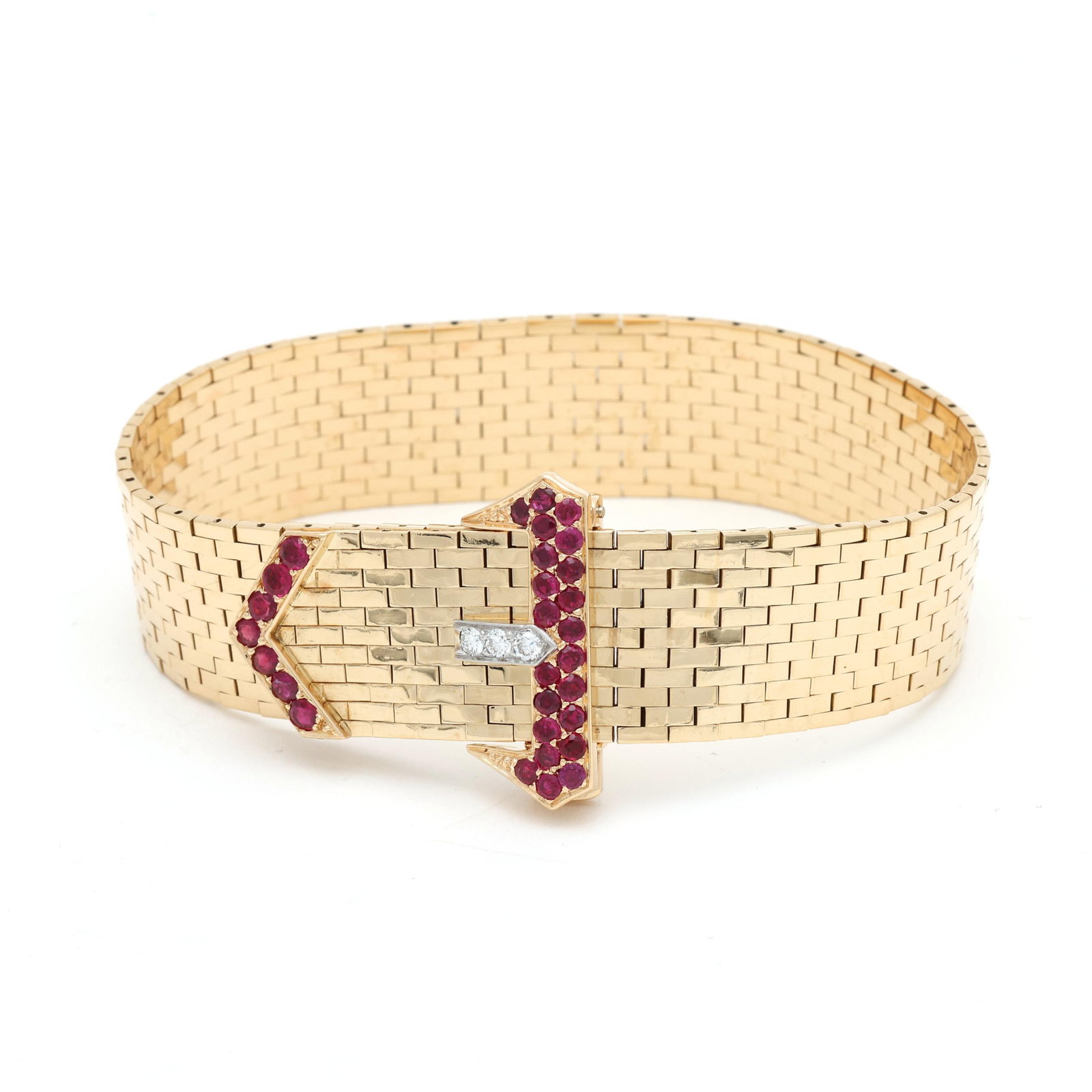 Retro Gold, Diamond, and Ruby Buckle Bracelet (1 of 7)