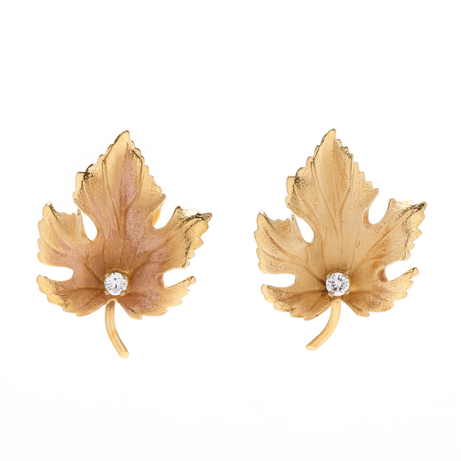 Gold and Diamond Maple Leaf Motif Earrings, Eckfeldt & Ackley (1 of 3)