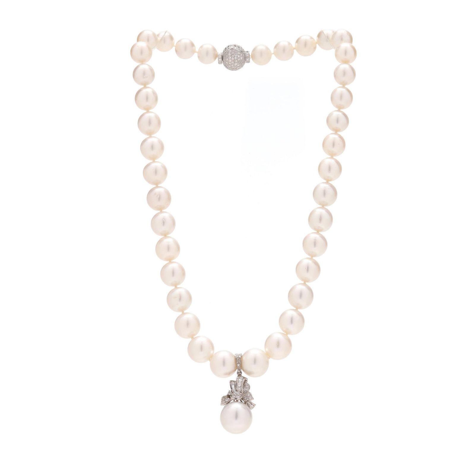 South Sea Pearl Necklace with White Gold and Diamond Enhancer and Clasp (1 of 7)