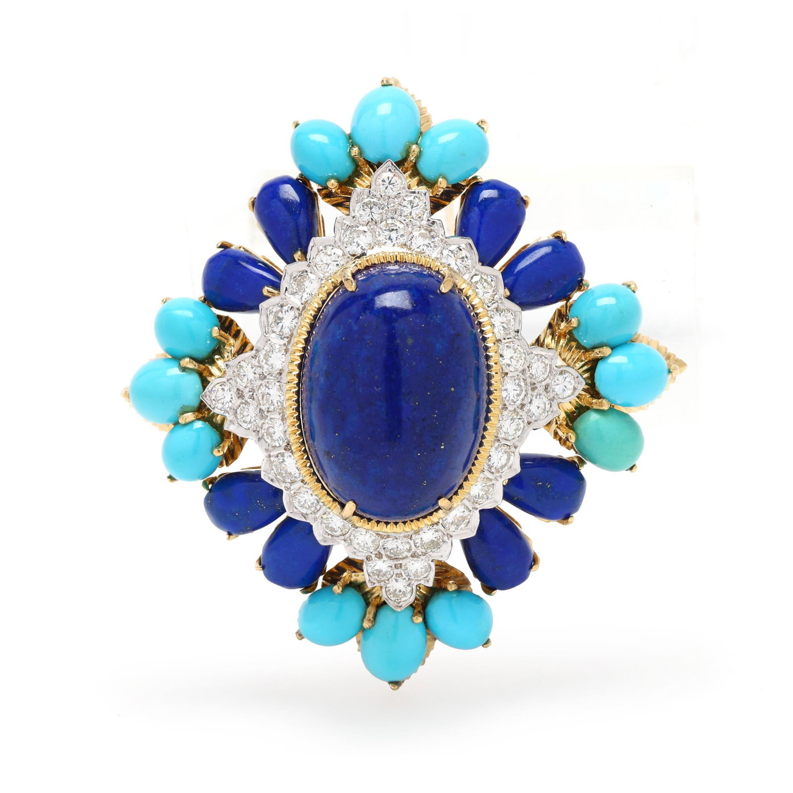 Vintage Gold, Lapis, Turquoise, and Diamond Brooch (1 of 3)