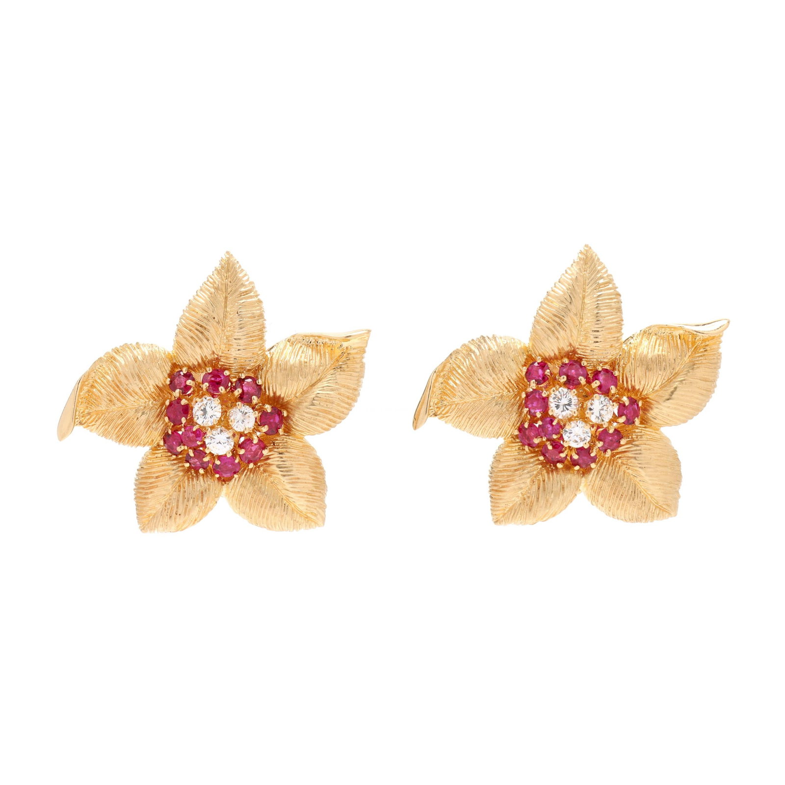 Gold, Ruby, and Diamond Flower Motif Earrings, Tiffany & Co. (1 of 3)