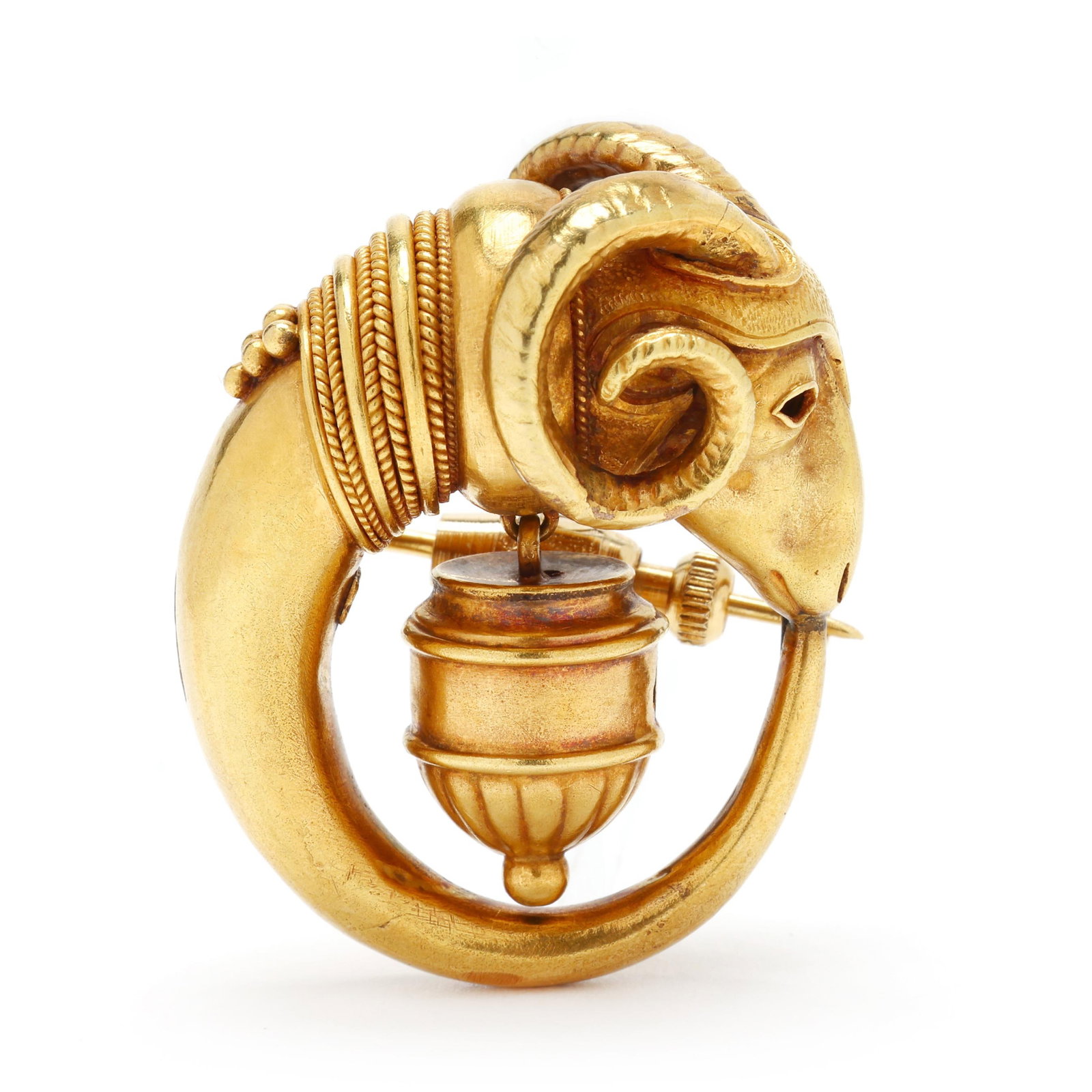 Antique Gold Archaeological Revival Ram's Head Brooch, Castellani (1 of 5)
