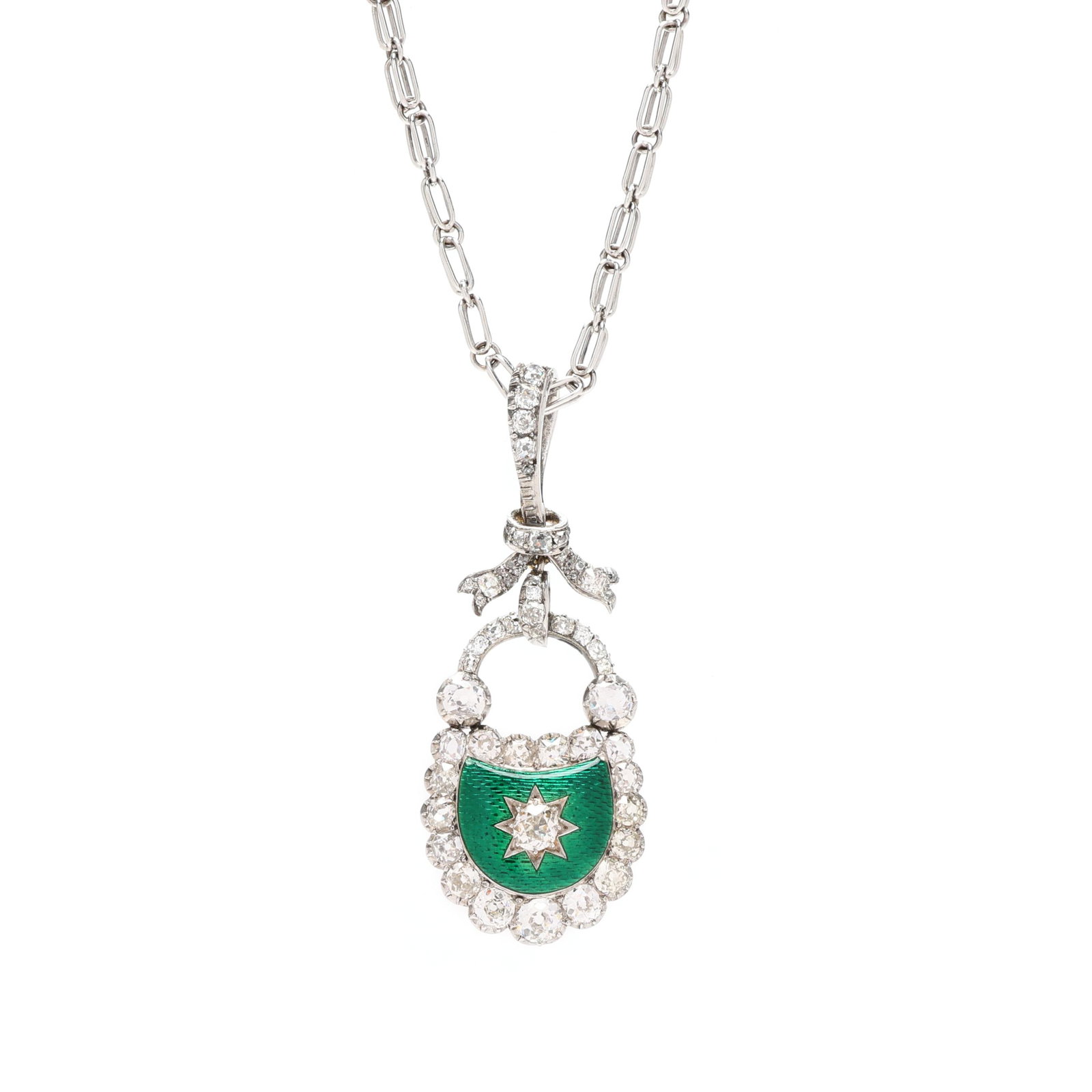 Antique White Gold, Diamond, and Enamel Hair Locket, attributed to Lacloche Frères: Antique White Gold, Diamond, and Enamel Hair Locket, attributed to Lacloche Frères