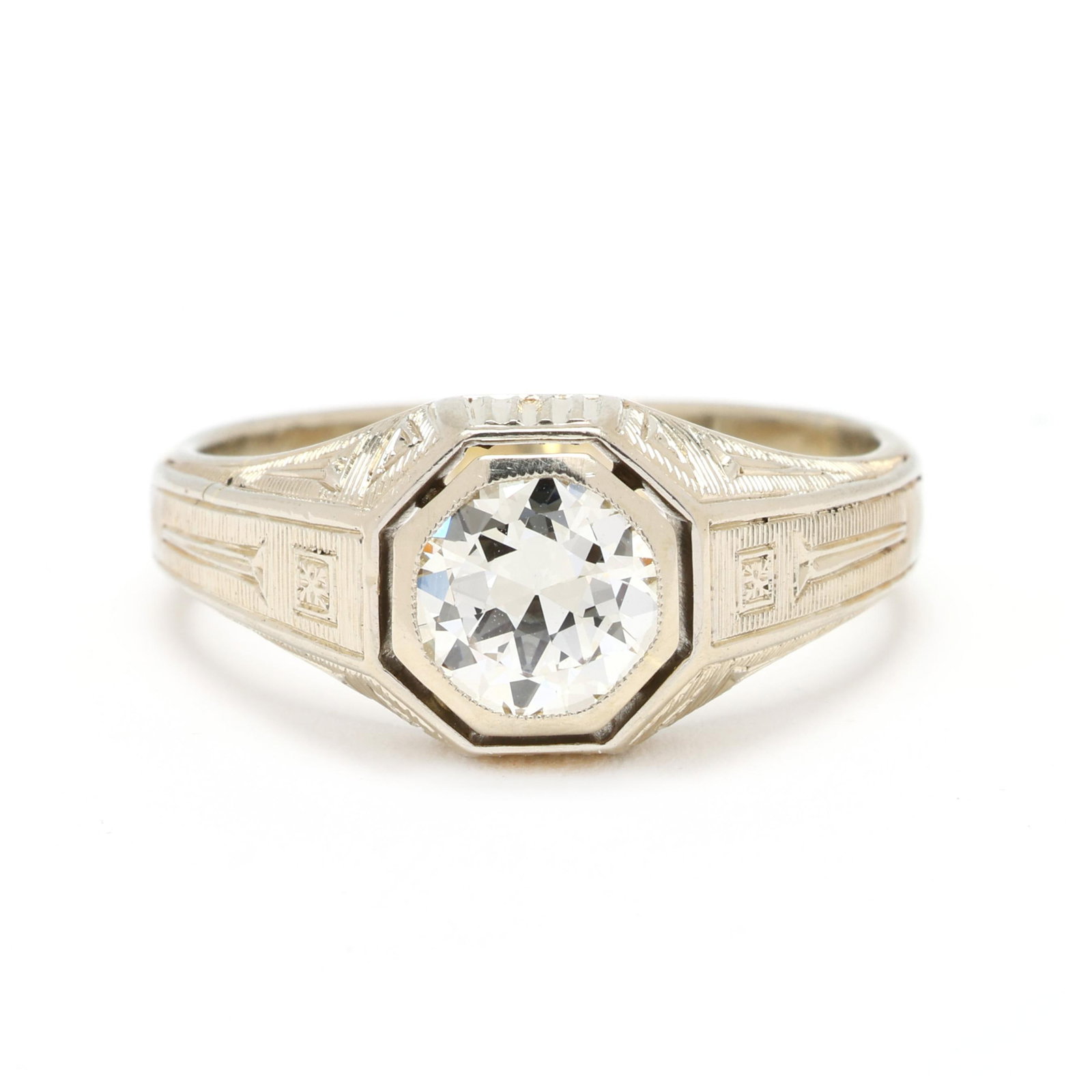 Vintage White Gold and 1.14 Carat Transitional Cut Diamond Solitaire Ring (1 of 4)